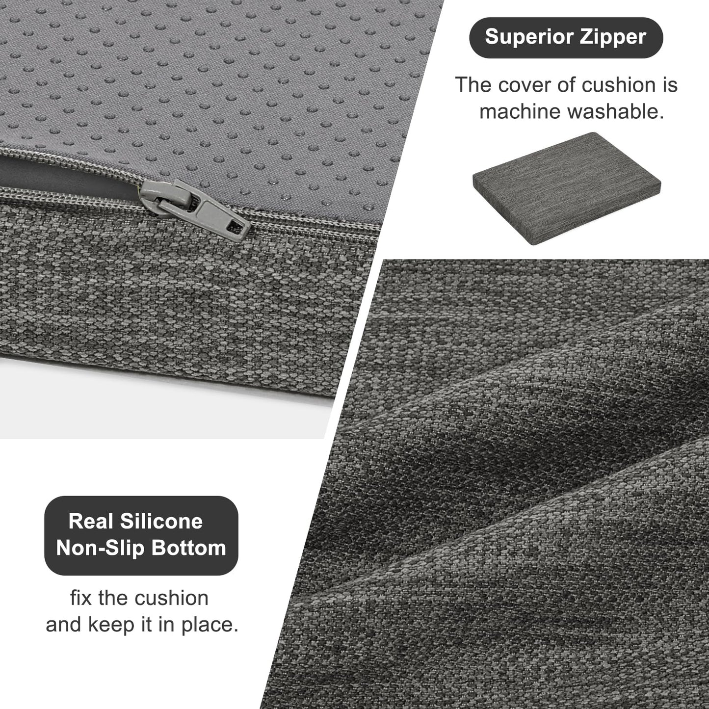 baibu Set of 2 Memory Foam Rectangle Bar Stool Cushions, Dual-Layer Non-Slip Dining Chair Pads Kitchen Bench Stool Cushions with Machine Washable Cover - Only 2 Pads (Grey, 15.7×11.8×1.5in)