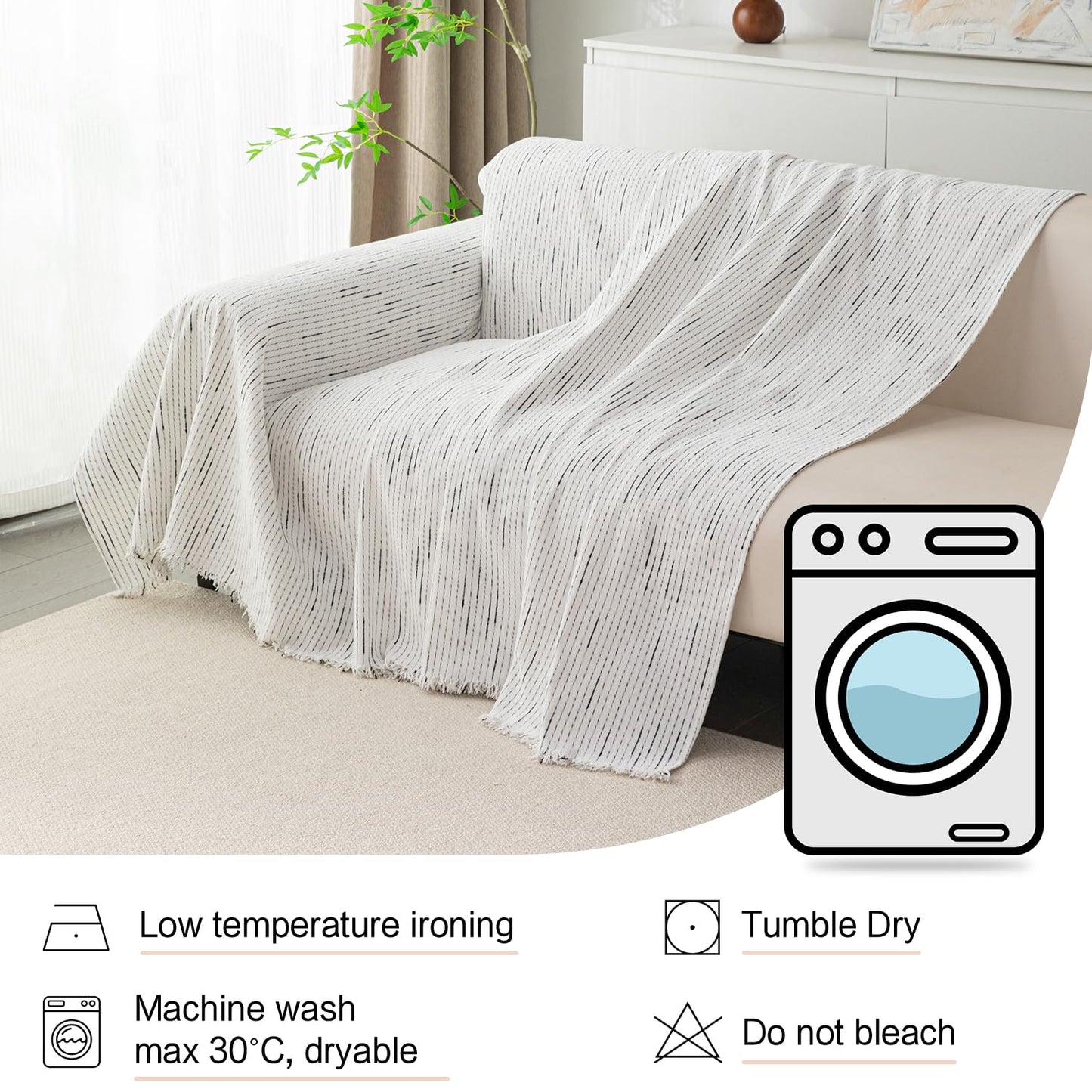 MYSKY HOME Loveseat Cover White Couch Cover Sectional Couch Covers for 2 Cushion Couch Sofa Thick Universal Chenille Sofa Cover with Tassel Durable Furniture Protector for Dogs 91" x 118"