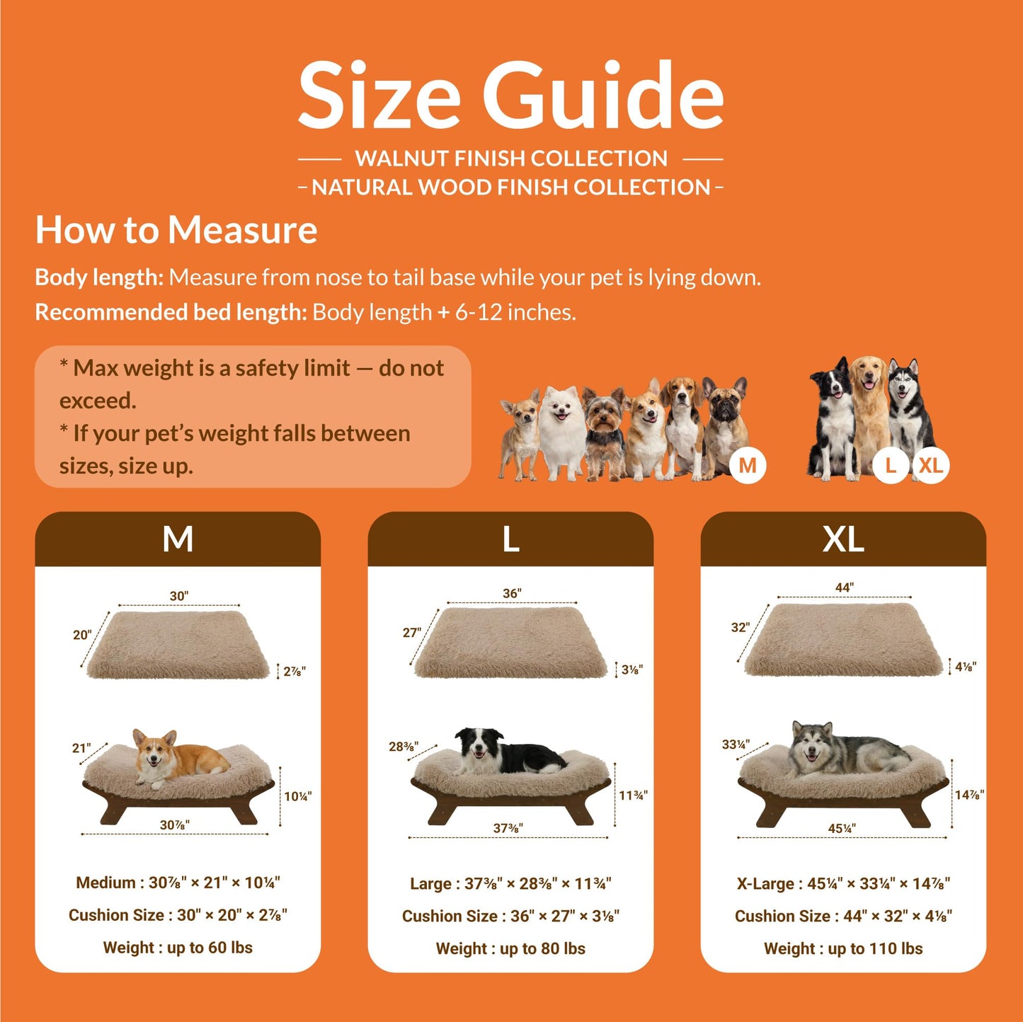 Muihood Wood Elevated Dog Bed Frame and Egg Crate Foam Mattress, Luxurious Suitable for Pets Up to 60 lbs, Walnut Grain Pattern, M