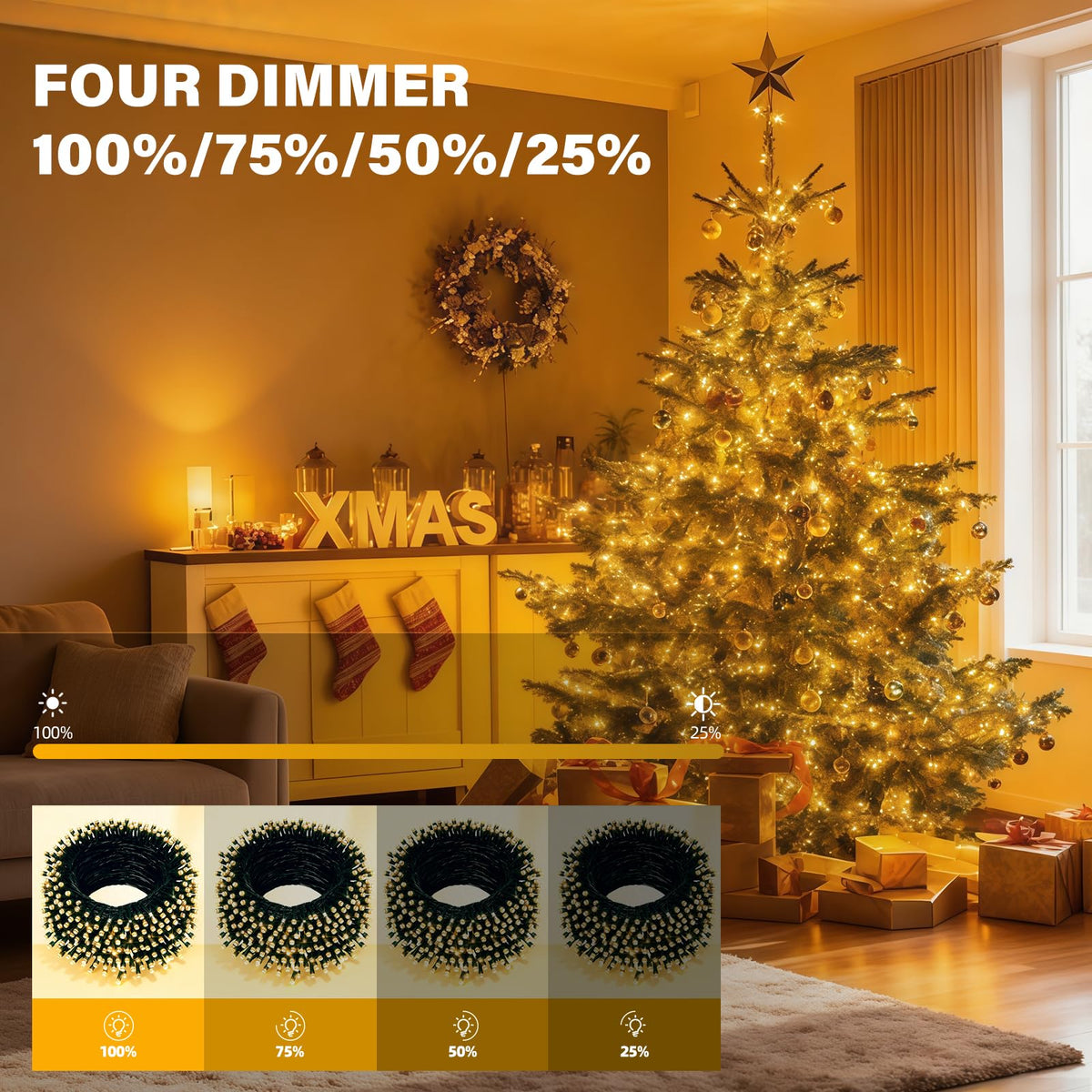 AHAWILL Warm White Christmas Lights Outdoor,83FT 250LED String Lights with 8 Modes,Christmas Tree Lights Indoor Plug in,Waterproof Twinkle Fairy Lights for Party,Classroom,Home Decor