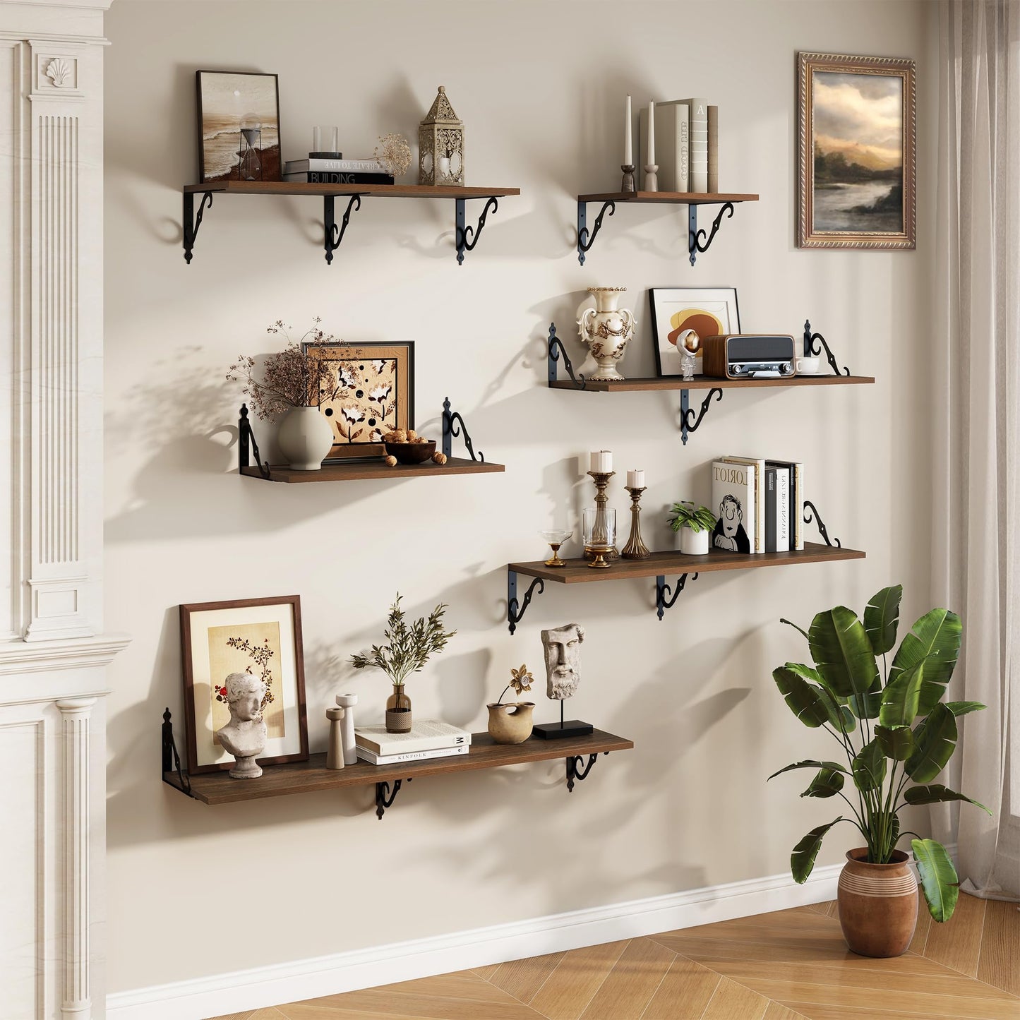 RICHFOCUS 12 Inch Deep Floating Shelves for Wall, 36" W x 12" D Wood Wall Shelves Set of 2, Wide Floating Shelves for Living Room, Bedroom, Kitchen, Bathroom and Decor Storage, Walnut