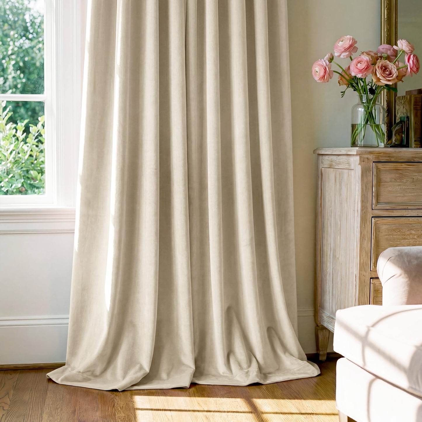 StangH Beige Velvet Curtains Rustic Decor for Living Room, Solid Plush Window Covering Panels Light Dimming for Bedroom Tall Curtains & Drapes Energy Efficient for Villa, W52 x L108, 2 Panels