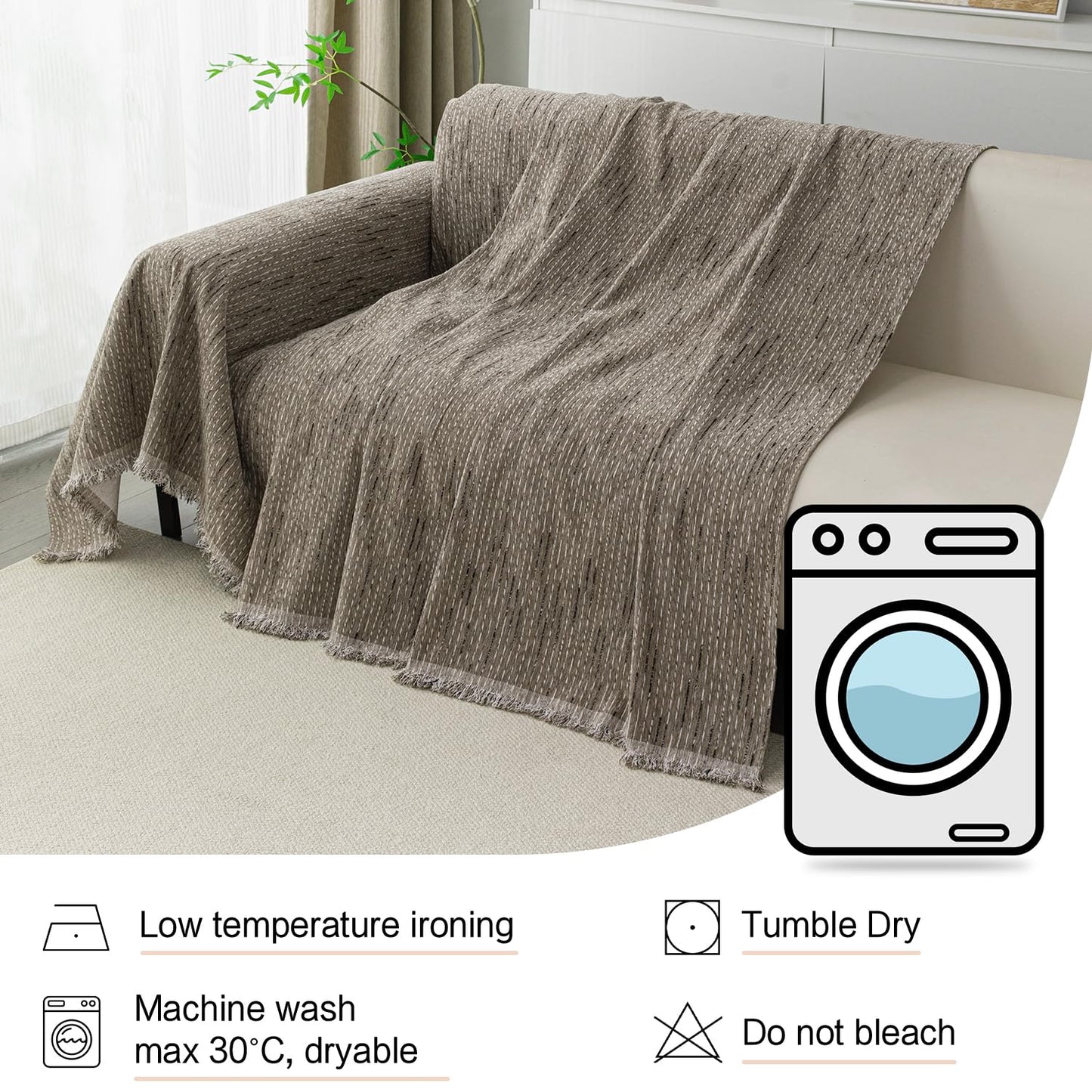 MYSKY HOME Loveseat Cover Sand Couch Cover Sectional Couch Covers for 2 Cushion Couch Sofa Thick Universal Chenille Sofa Cover with Tassel Durable Furniture Protector for Dogs 91" x 118"