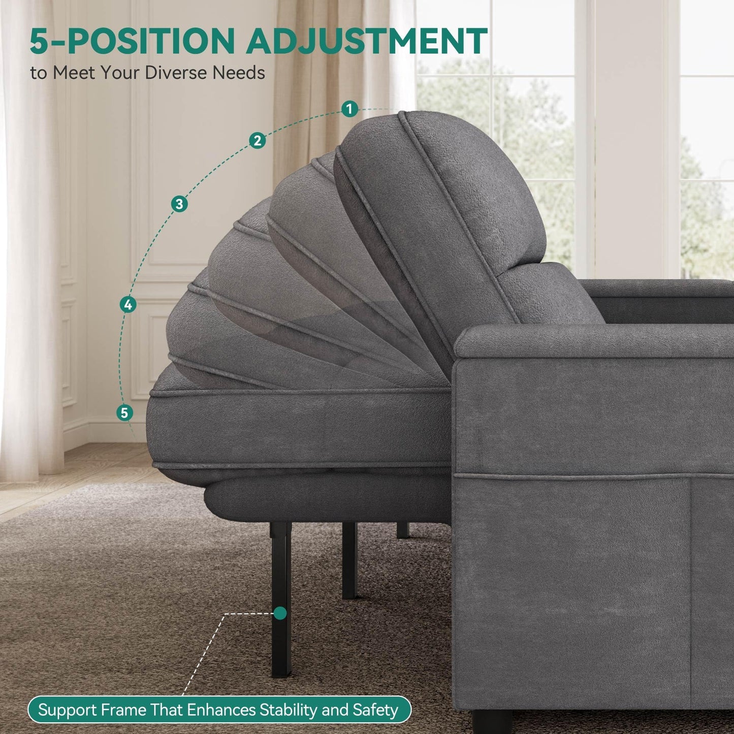 YITAHOME Sectional Sleeper Sofa with Pull Out Couch Bed, 81" Convertible Sleeper Sofa with Adjustable Backrest, Sofa Bed Sleeper Couch with Armrest & USB Port, Grey