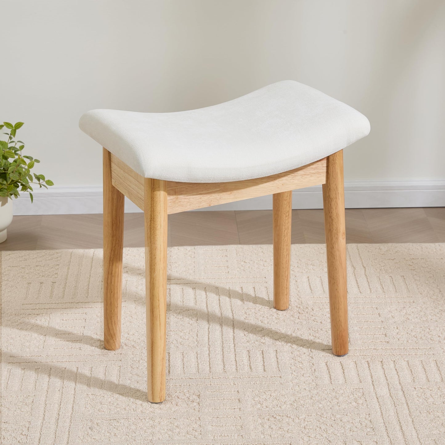 Royal Windsor Vanity Stool with Saddle Cushion, 18 Inch Makeup Vanity Chair for Living Room, Modern Foot Stool Ottoman Piano Bench,Small Upholstered Bench for Bedroom, Beige