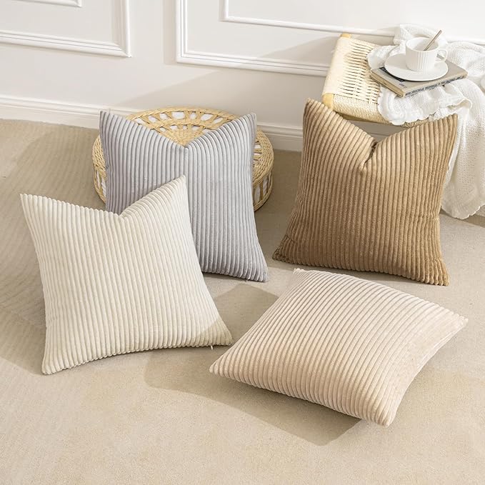 MIULEE Boho Farmhouse Throw Pillow Covers 18x18 Inch Set of 4 Neutral Rustic