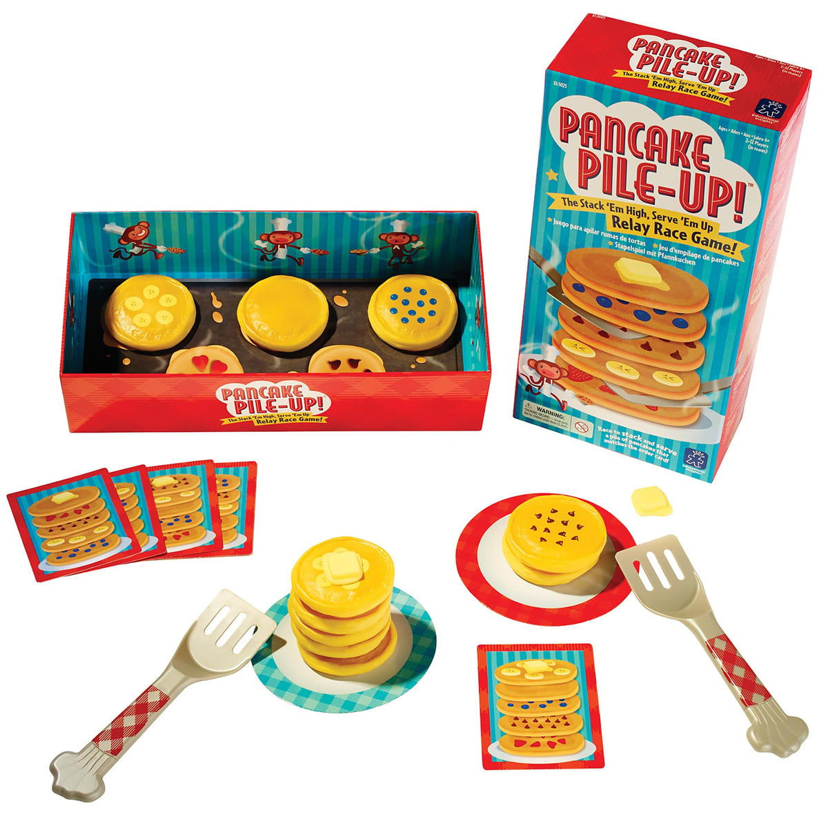 Educational Insights Pancake Pile-Up - Relay Race Games for Kids, Gross Motor Preschool Games for 4 Year Olds, Birthday Party Activities, Matching and Patterning Toddler Game