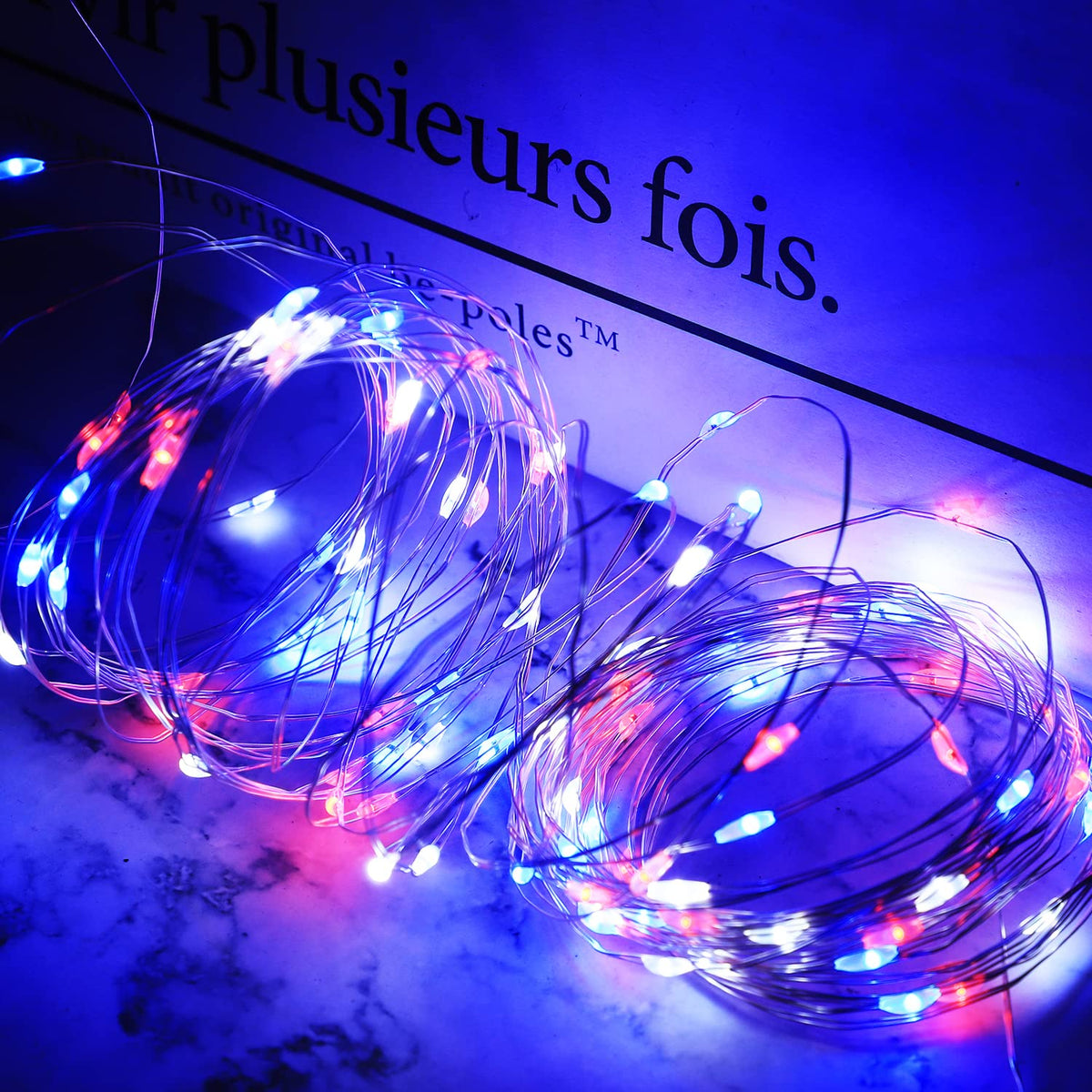 Curyidy 4th of July String Lights Independence Day Decorations, 4 Pack 100LED Copper Patriotic Lights Waterproof Fairy Lights for Fourth of July, Patriotic, Memorial Day Decor- Red White Blue