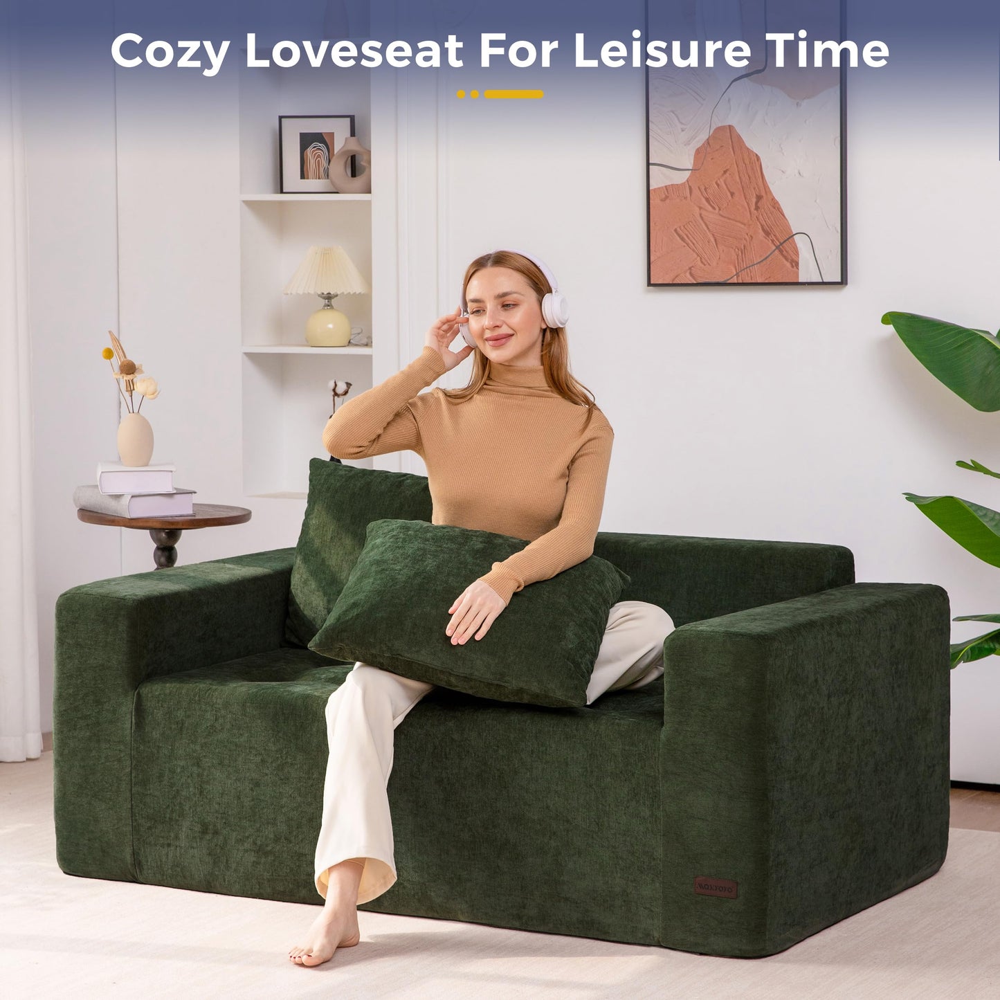 MAXYOYO Modular Sofa Couch, 61" Loveseat Boneless Cloud Couch with Deep Seat, Chenille Upholstered Living Room Comfy Sofa Chair for Living Room, No Assembly Required, Dark Green