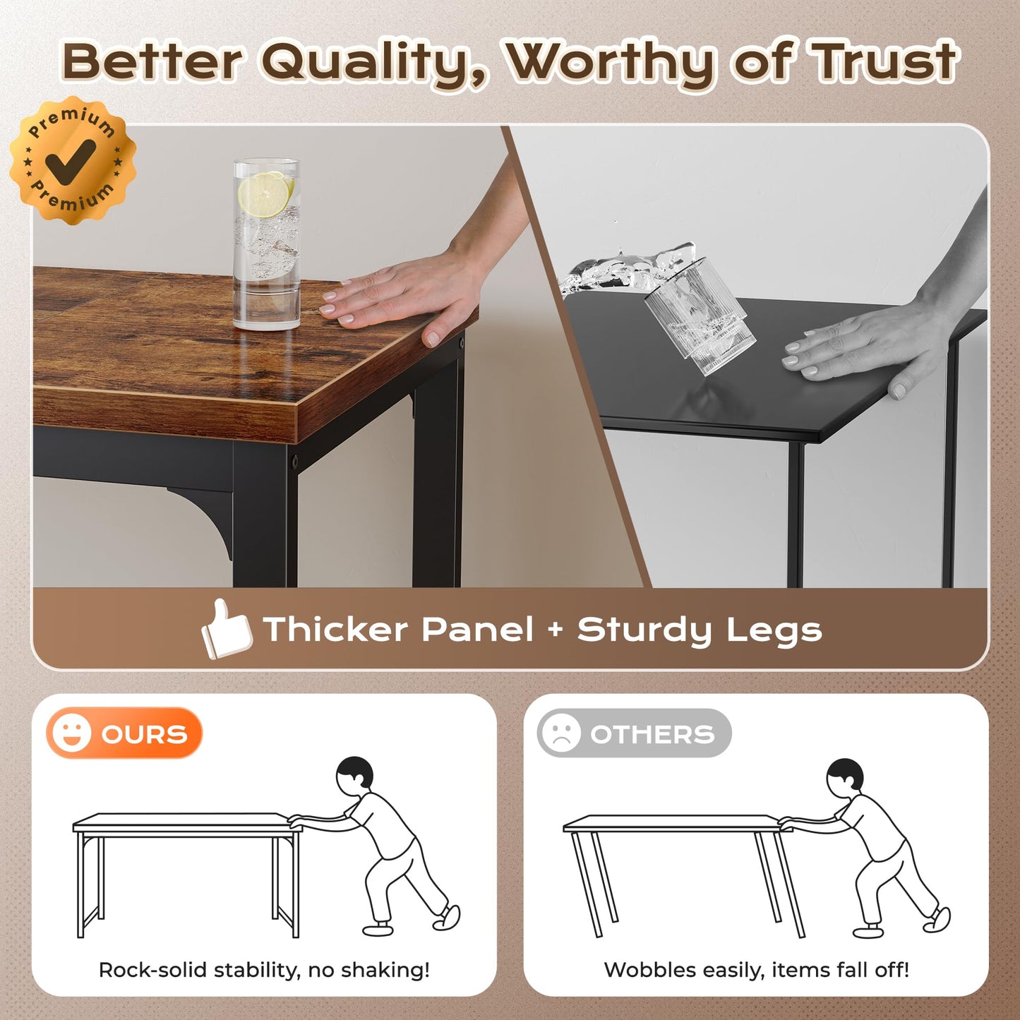 Huuger 63 x 24 inch Desk with Power Outlets & USB-C, Deeper & Thicker Desktop, Robust Metal Tubes, Computer Desk, Heavy Duty Office Desk, Work Gaming Desk, for Home Office, Rustic Brown