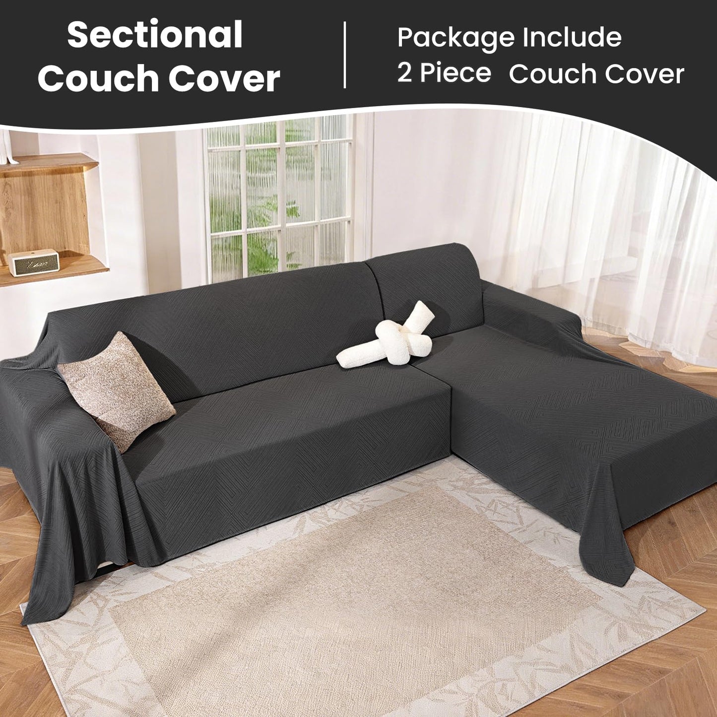 CYCMACO Sectional Couch Covers for Dogs 2 Pieces, Pet Couch Covers for Sectional Sofa, Washable L Shaped Couch Cover, Couch Blanket Furniture Protector (X-Large: 78" x 110" + 78" x 118", Dark Grey)