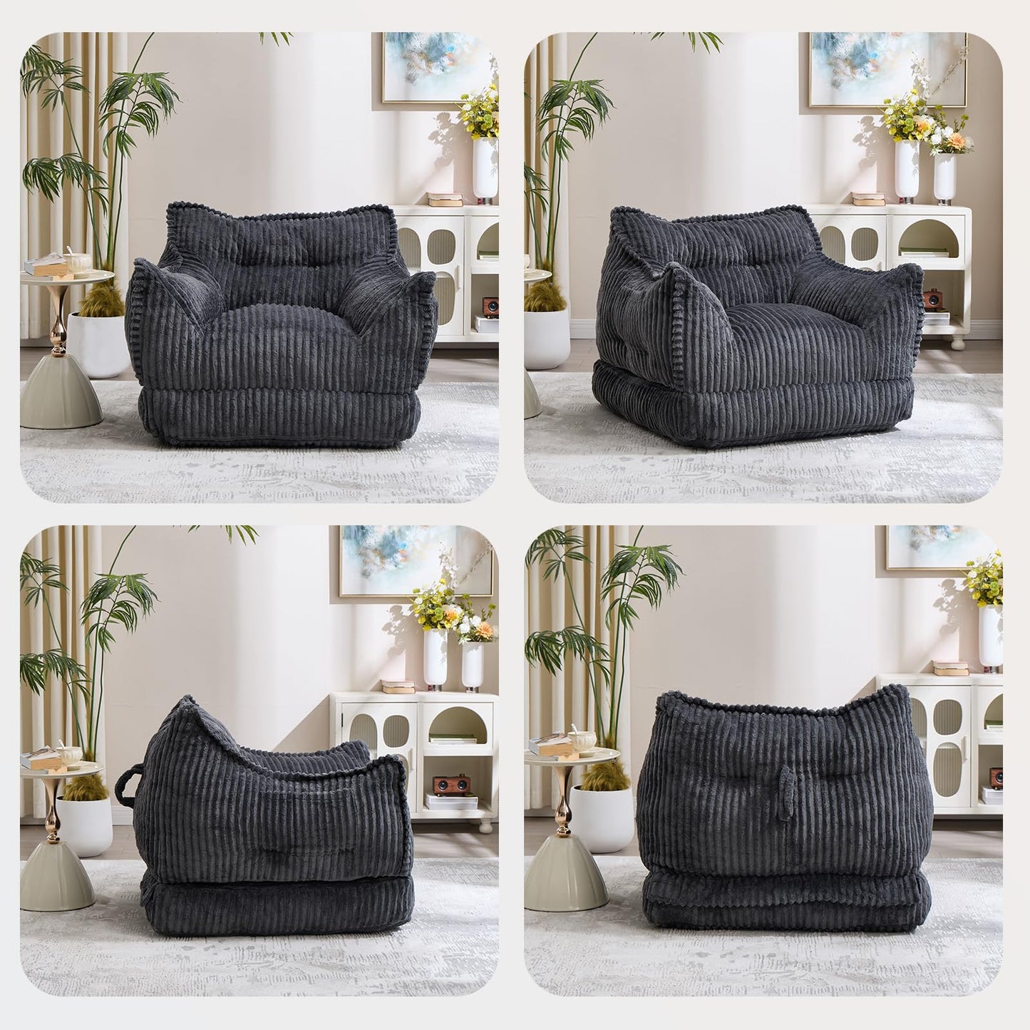 Manyday Convertible Sofa Bed, 2 in 1 Folding Sleeper Sofa to Lounger Comfy Single Bean Bag Chair for Adults, Floor Couch with Handle, Corduroy Couch Bed for Living Room Bedroom, Gray