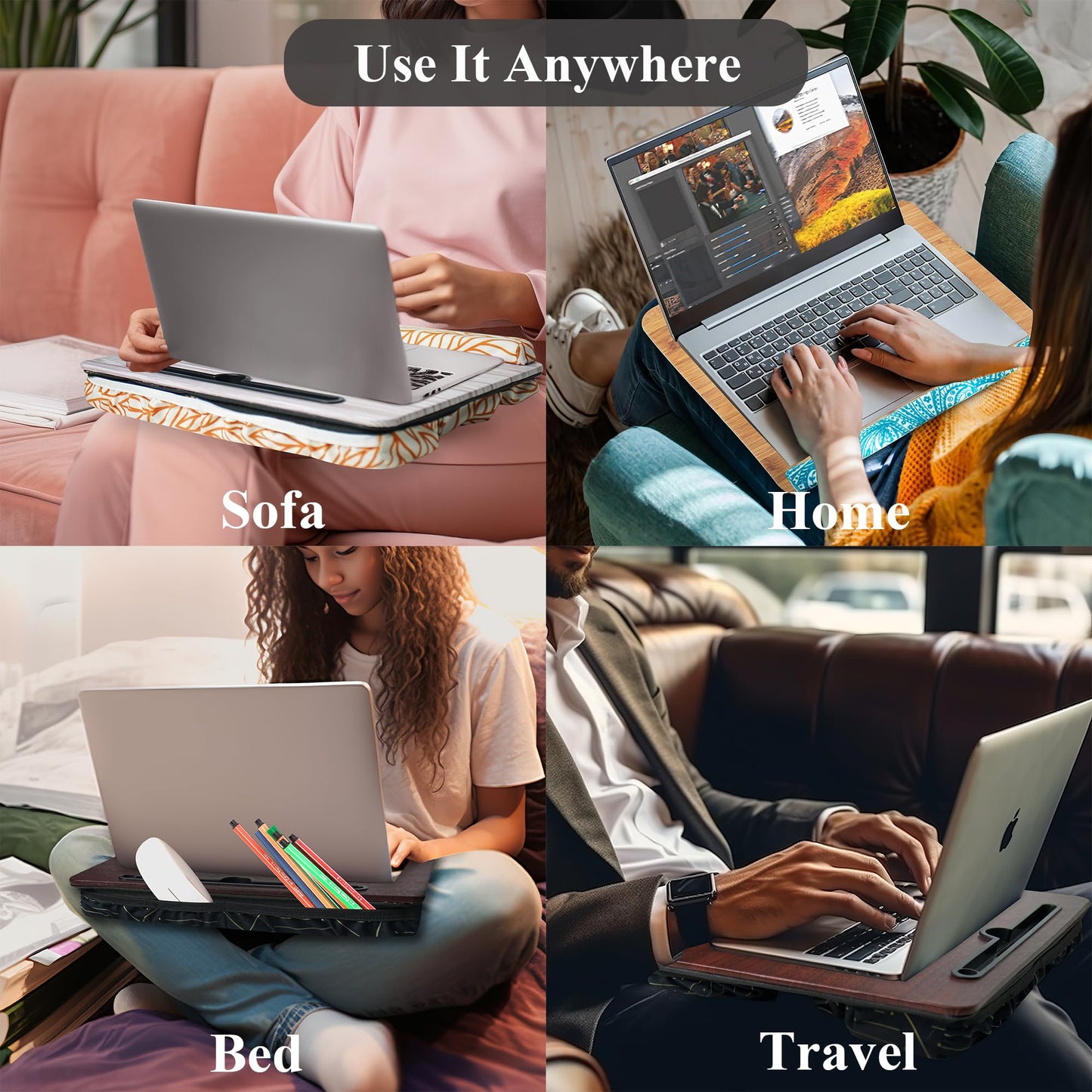 Jasenna Lap Desk,Fits up to 15.6 inch Laptop Bed Table Computer with Soft Pillow and Storage Bag,Gaming Tray and Writing Tray on Bed for Home Office(2-Light Brown)