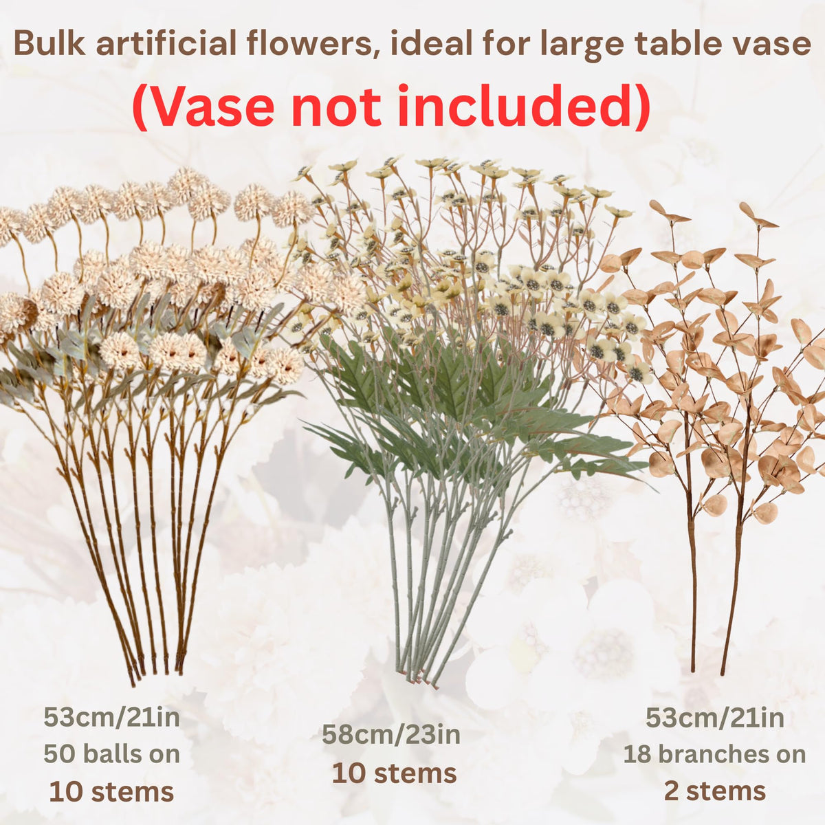 Beige Silk Flower Arrangements Home Decor, Large Floral Centerpieces For Tables, 22 Long Stems Fake Mums + Eucalyptus + Wild Flowers in Bulk, Artificial Flowers Coffee Dining Table, Faux Mums Flowers