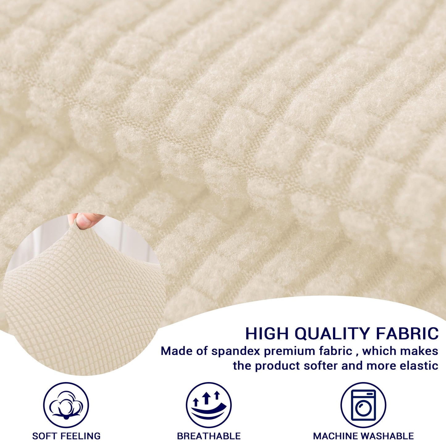 SUBRTEX Stretch Large Couch Arm Covers Set of 2, Checkered Sofa Arm Slipcovers, Anti-Slip Armrest Covers for Recliner and Armchairs, Pet Proof, High Stretchy, Hook & Loop Tape,Ivory (Large,Ivory)