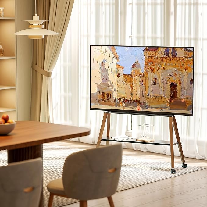 Rolling Easel TV Stand for 49–75 Inch TVs, Mobile TV Cart