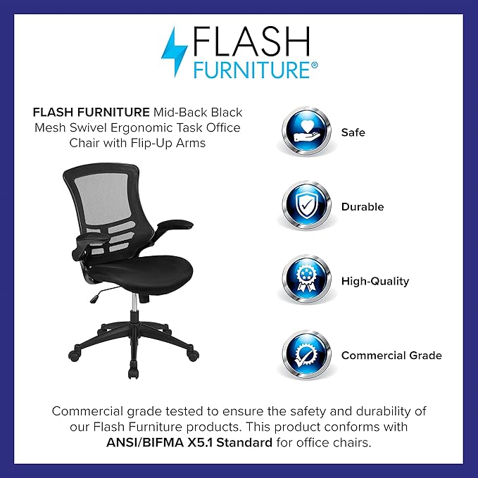 Flash Furniture Set of 4 Mid-Back Swivel Ergonomic Task Office Chairs