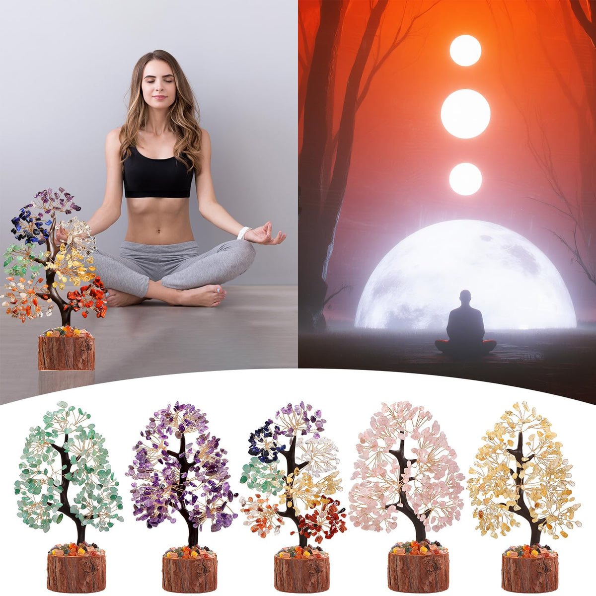 Sunnlejw 7 Chakra Crystal Tree of Life,Handmade Birthday Gifts for Women Mom Sister Boss, Natural Meditation Healing Crystal and Stones for Positive Energy,House Warming Gift, Home Office Decor