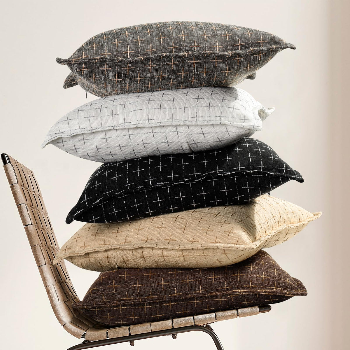 ZWJD Pillow Covers 24x24 Set of 2 Soft Polyester Textured Pillow Covers with Stylish Flange Edge Cozy Farmhouse Throw Pillows for Couch Bed Sofa Living Room