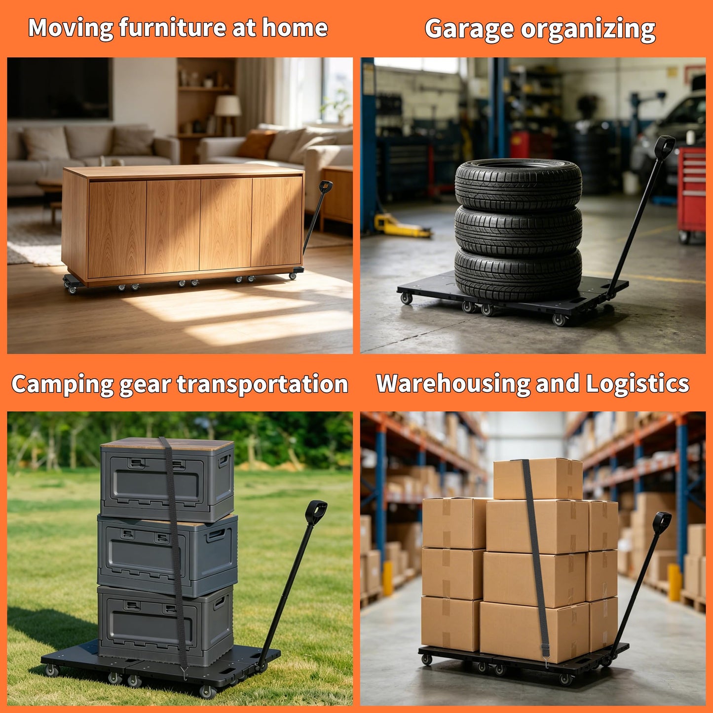 EnryKuo Large Connectable Heavy Furniture Movers with 4 Wheels and Removable Pull Handle, 1760 Lbs Max Capacity, 360° Swivel Casters for Furniture, Appliances, Warehouse, Garage & More, 4-Pack, Black