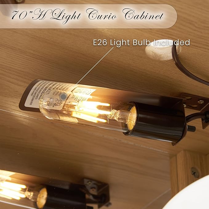 Corner Curio Cabinet, Light Bulb Inclued, Wine Bar China Cabinet