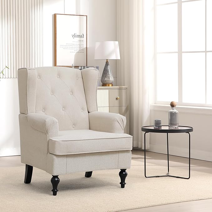 Accent Chair Set of 2, Mid Century Modern Fabric Wingback Chair, Upholstered