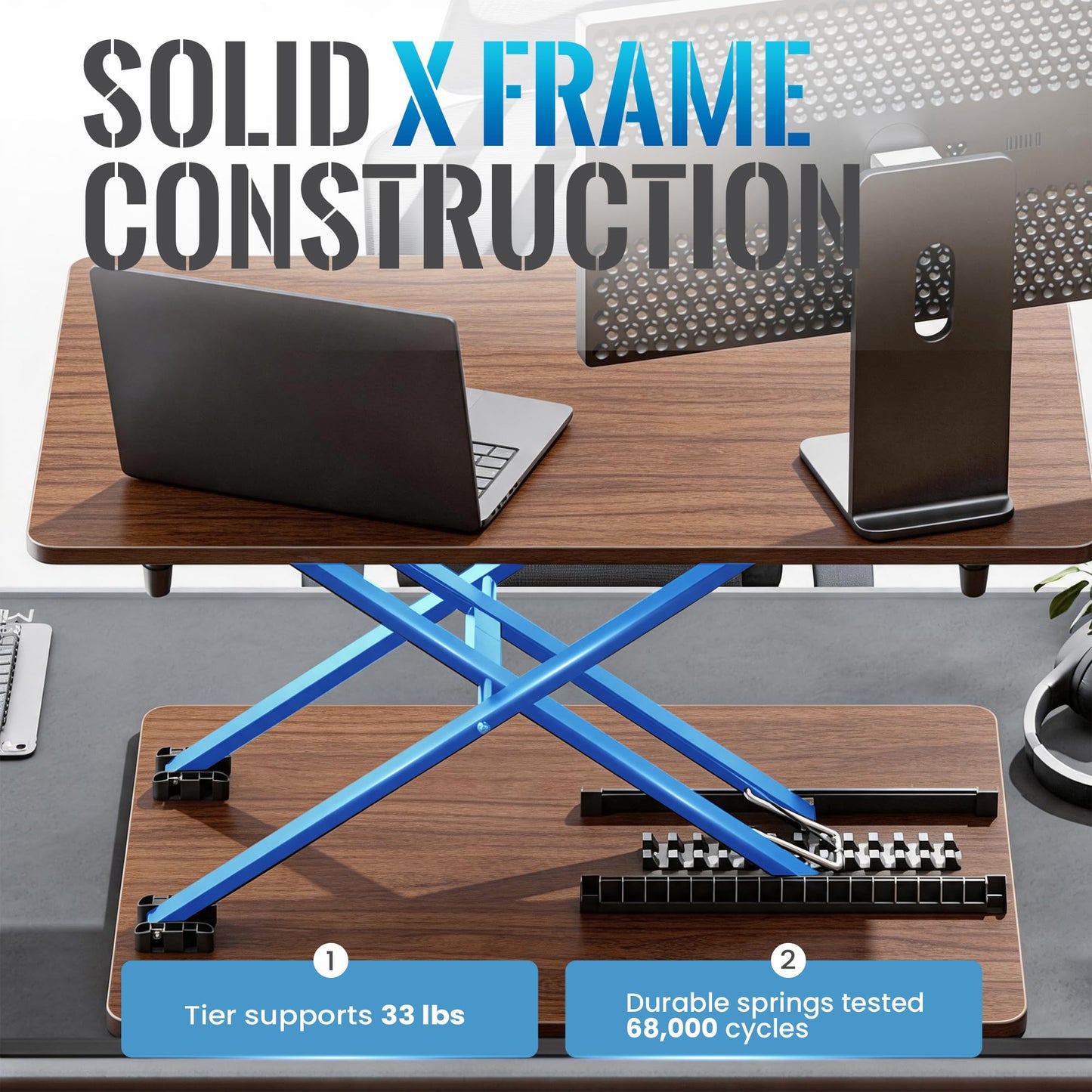 yoopin Standing Desk Converter, 25.16" × 15.75" Height Adjustable Laptop Stand for Desk, Sit Stand Monitor Stand, No Assembly Required for Home and Office Use (Natural Wood)