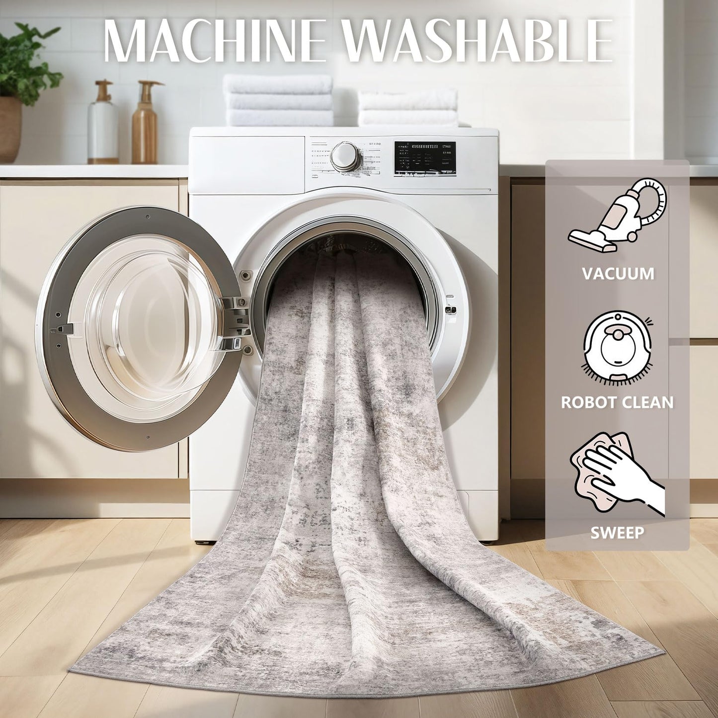 TARANCH Abstract 10x14 Area Rug: Machine Washable Non Slip Ultra Thin Low-Pile Carpet, Soft Stain Resistant for Living Dining Room Bedroom, Kid Pet Friendly, Robot Vacuum Compatible - Brown Grey