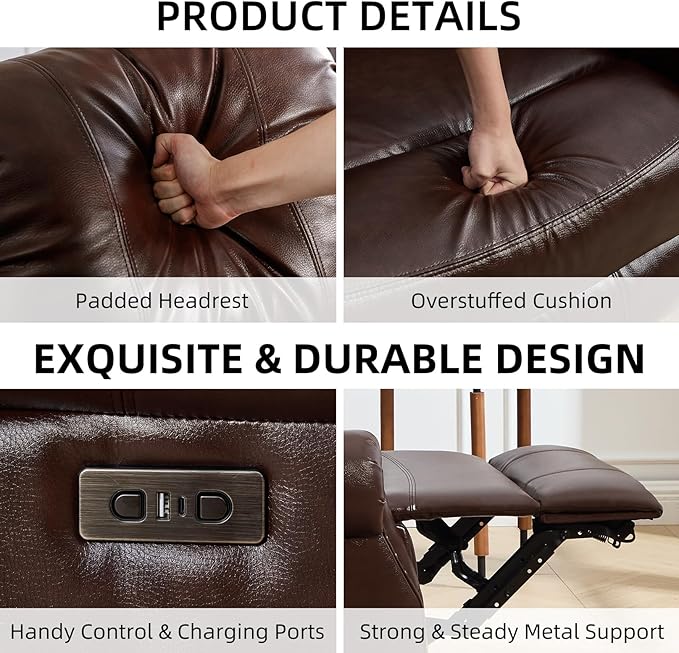 EBELLO Faux Leather Power Recliner Sofa Furniture Set, Included Electric
