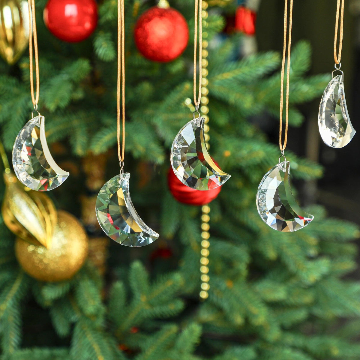 LOULIQIGIFT 6pcs Clear Crystal Star and Half Moon Prisms Ornaments Faceted Glass Hanging Ornaments for Home Garden Window Wedding Party Decor