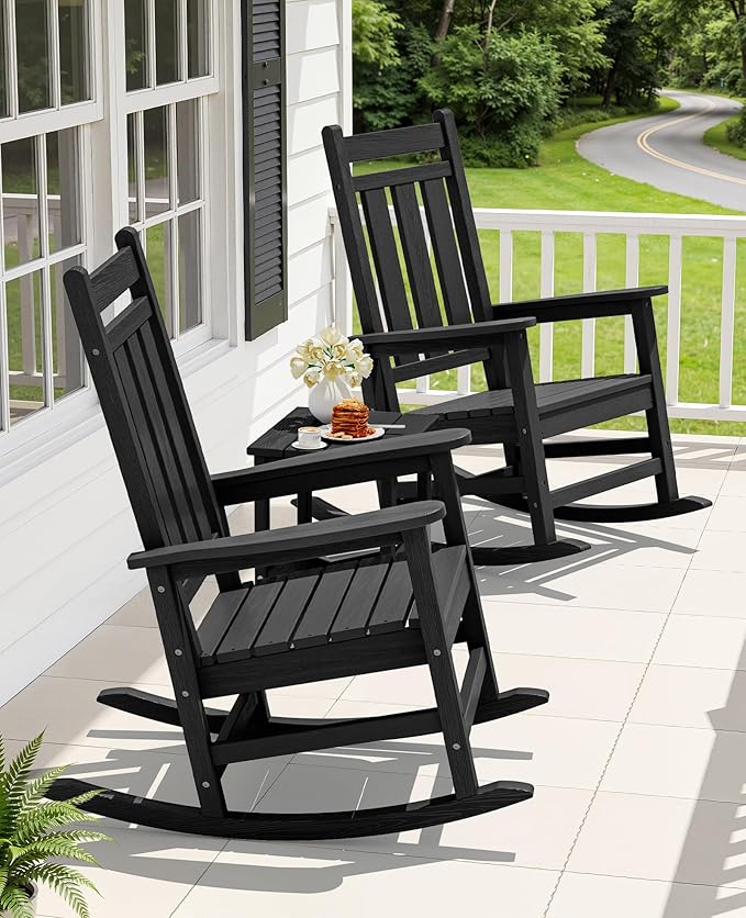 KINGYES Oversized Outdoor Rocking Chair Set of 4, All-Weather Patio Rocking
