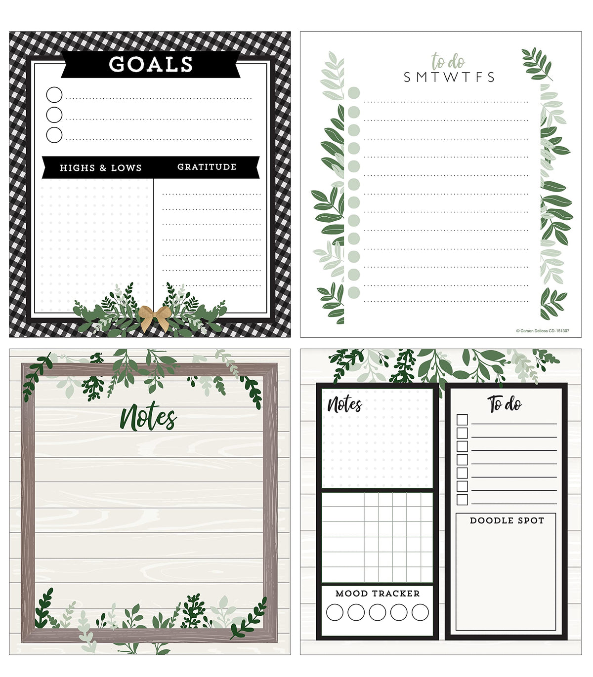 Carson Dellosa Farmhouse Notepad 4-Pack, Note Pads for Goals, To Do List, Checklist, Notes, Sketch Pad, and Classroom Organization Stationary, Desk Accessories and Office Supplies