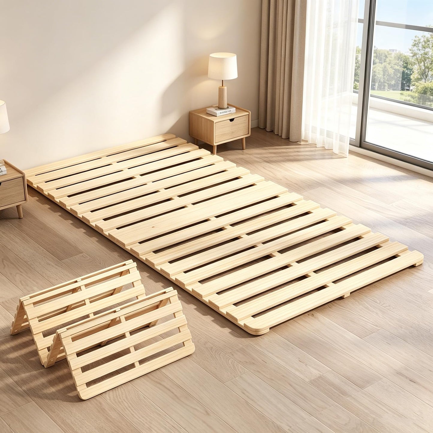 LILYPELLE Floor Bed Frame, Foldable Tatami Bed Frame, Breathable Moisture-Proof Bed Plate, Japanese Floor Bed, Wood Slatted Floor Bed Frame for Floor Sleeping or Futon Mattress, Standard Twin
