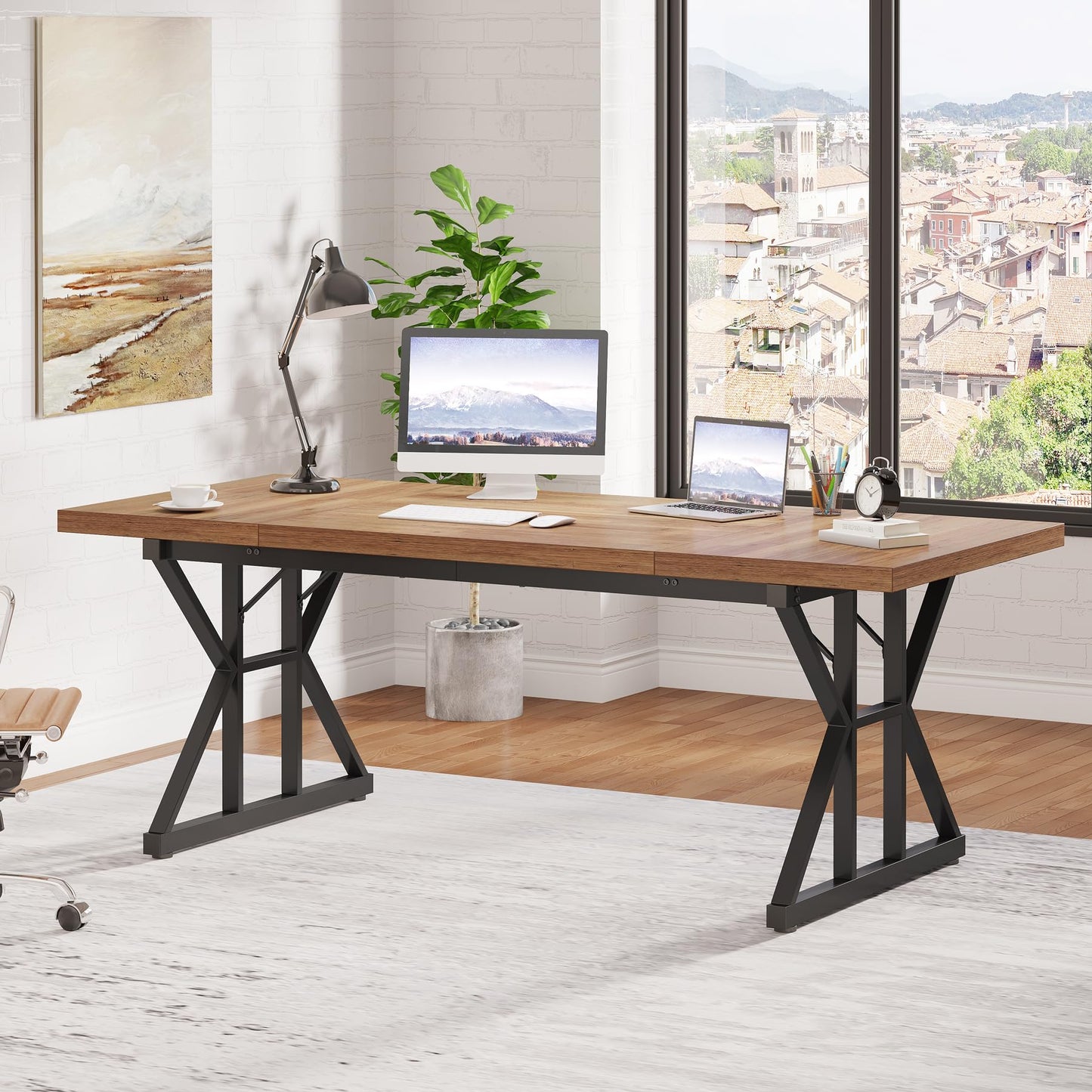 Tribesigns 70.8-Inch Executive Desk, Large Computer Office Desk Workstation, Modern Simple Style Laptop Desk Study Writing Table Business Furniture for Home Office (Light Brown, 70.8 Inch)