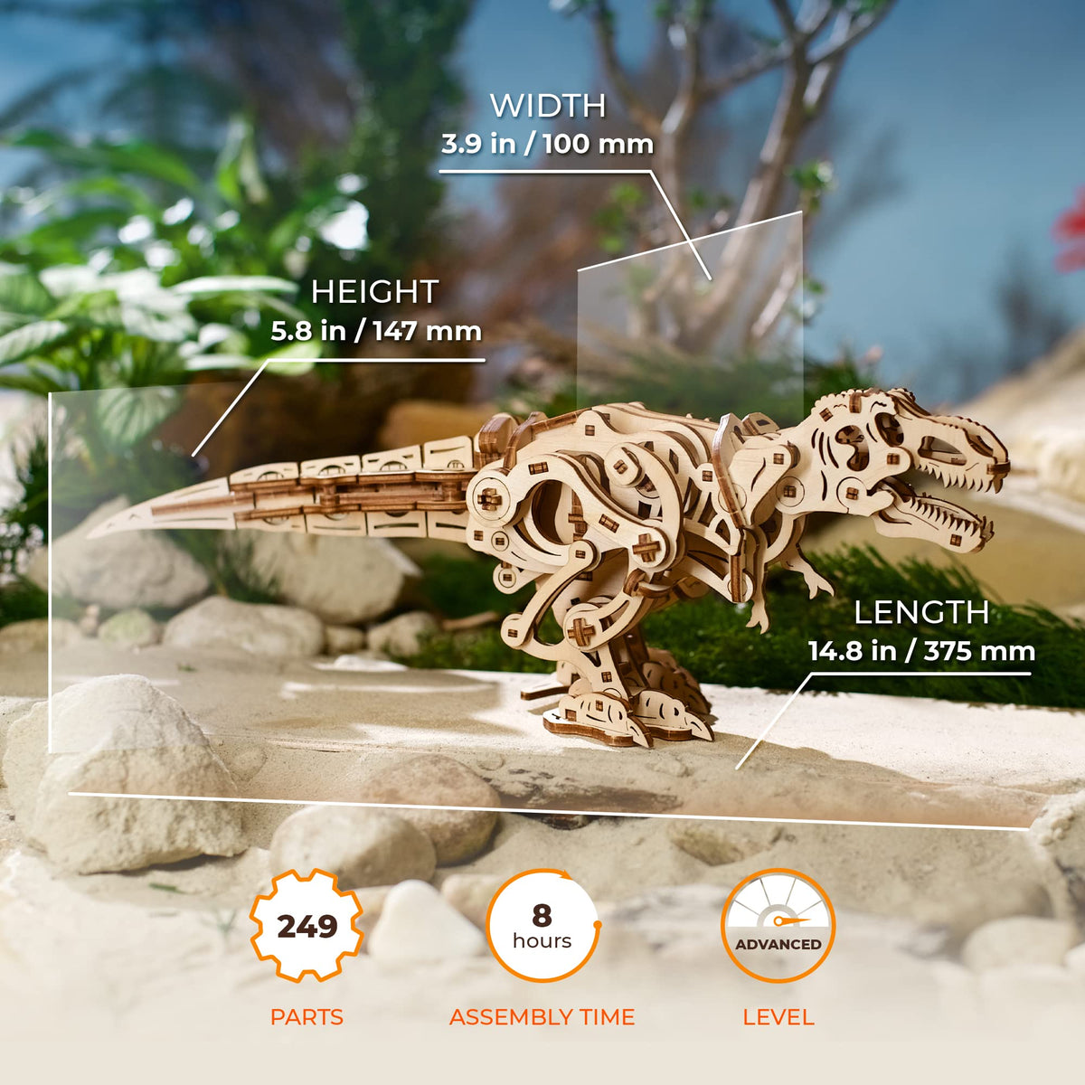 UGEARS Tyrannosaurus Rex 3D Wooden Puzzles for Adults - Wooden Model Kits for Adults D Rex Dinosaur Puzzle Kit Mechanical Models Automaton Kit Brain Teaser, Hobby Set Home Decoration