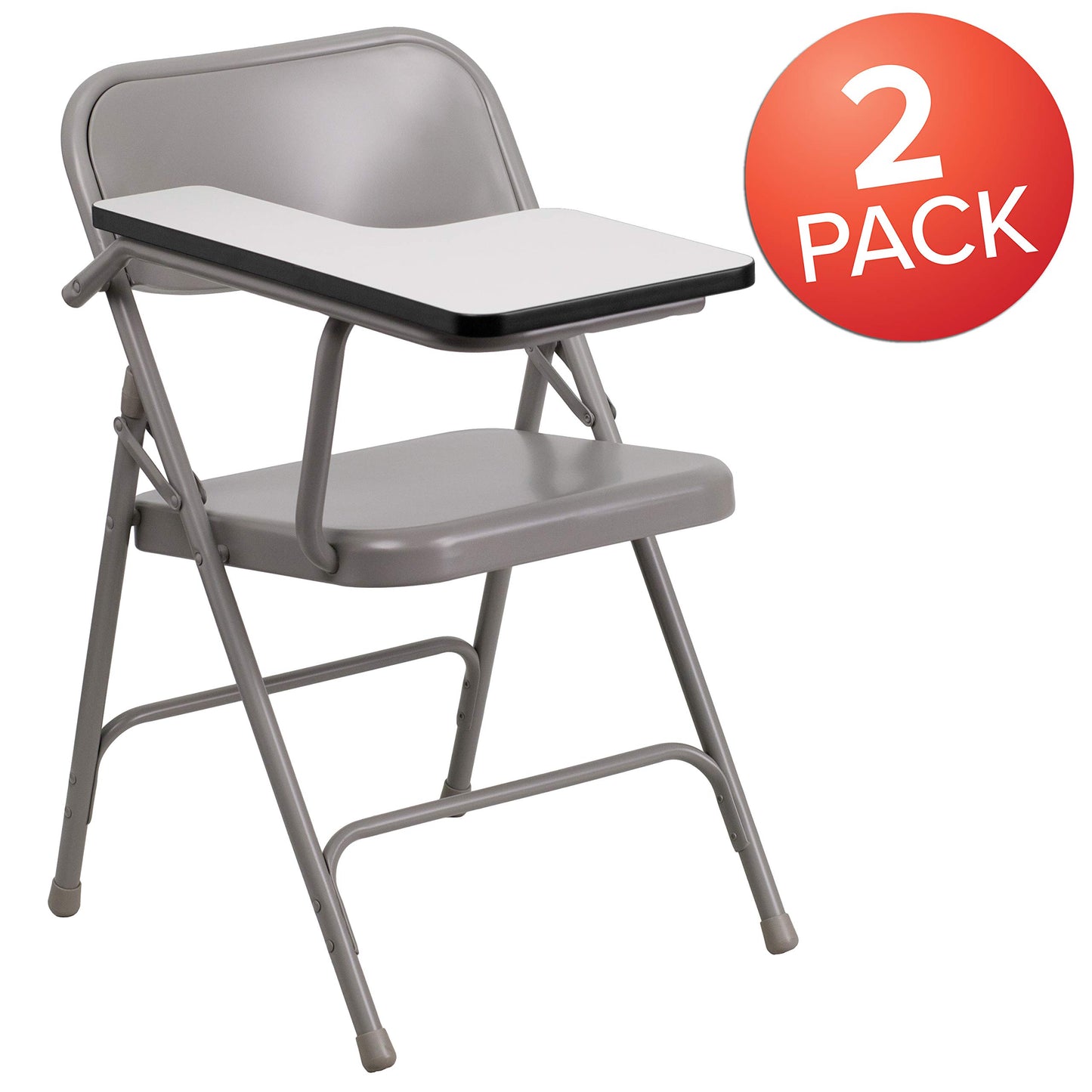 Flash Furniture Rutherford Steel Folding Chair with Right Handed Tablet Arm, Commercial Foldable Conference Room Tablet Arm Chair, Set of 2, Gray