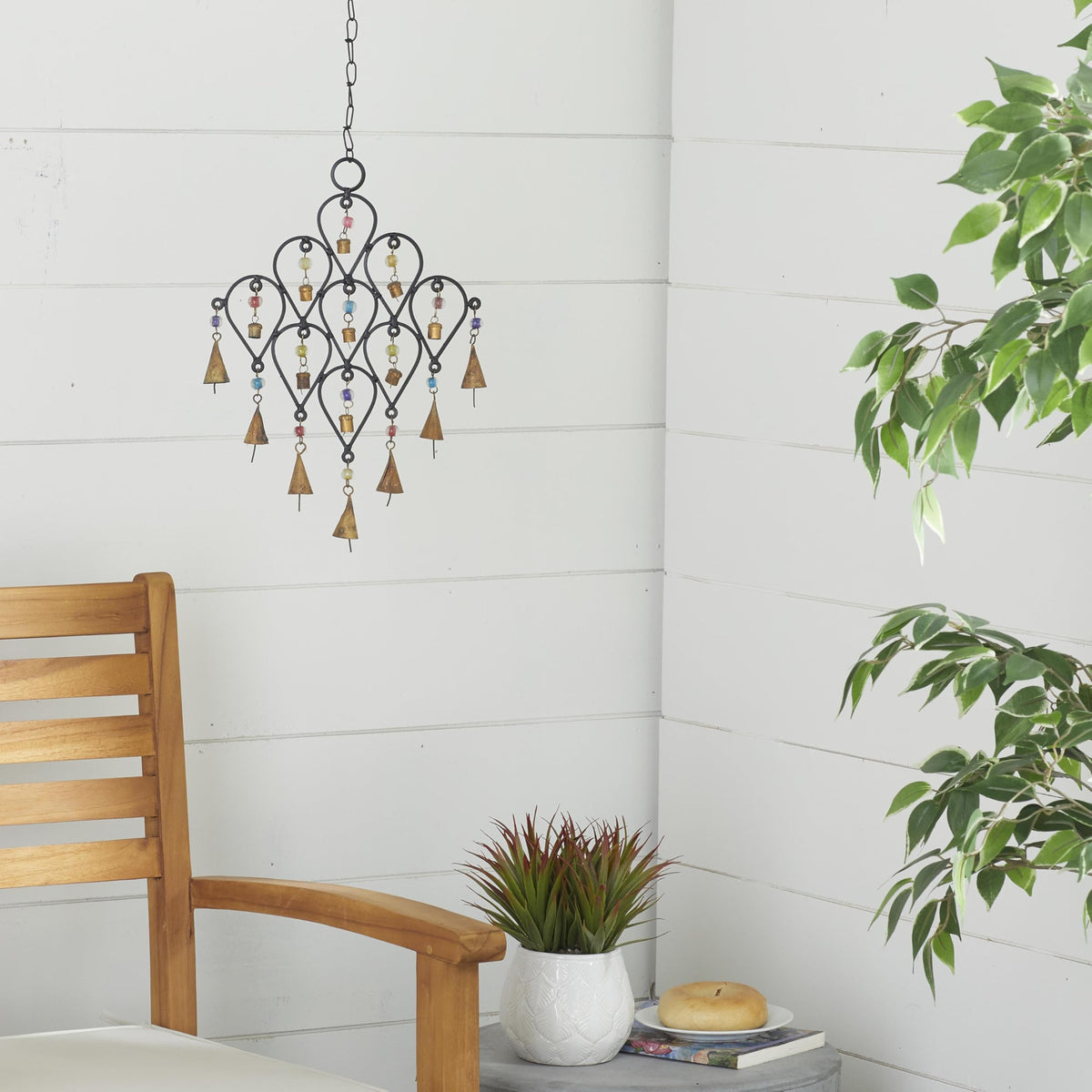 Deco 79 Metal Windchime with Bells, 10" x 1" x 24", Black