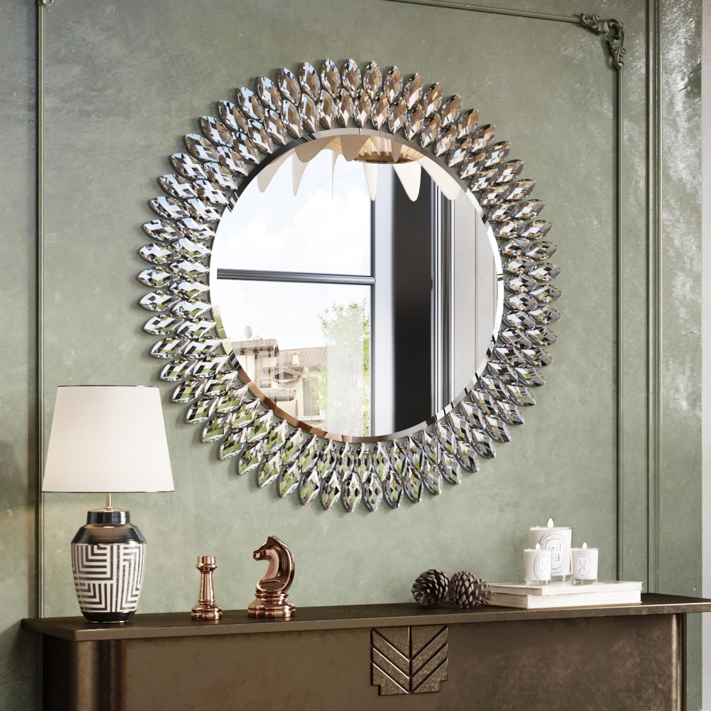 Kelly Miller 36" Jeweled Luxury Round Decorative Wall Mirror