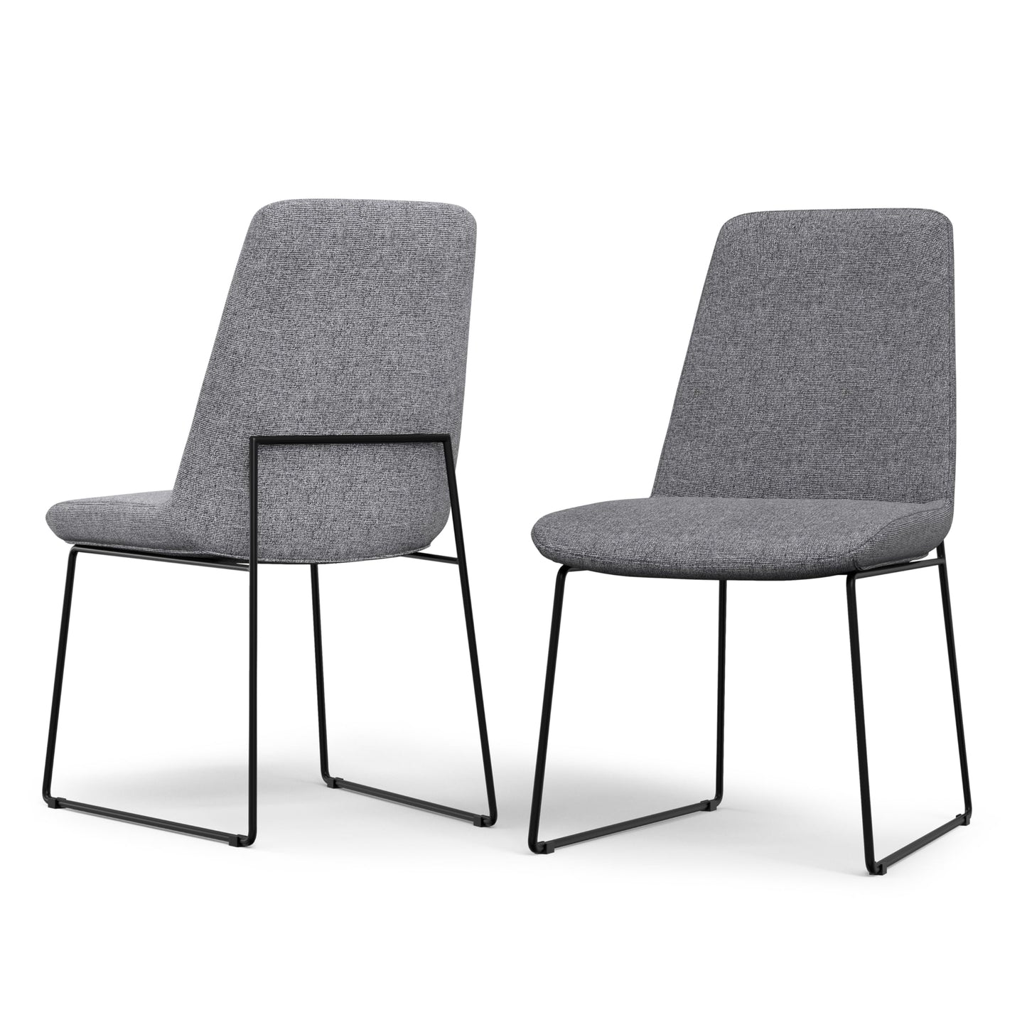 SIMPLIHOME Corina Dining Chairs - Upholstered Black Metal and Linen-Style Fabric Kitchen Chair Set in Grey, Modern Minimalist Dining Room Seating with Sled Base and Cushioned Seat (Set of 2)