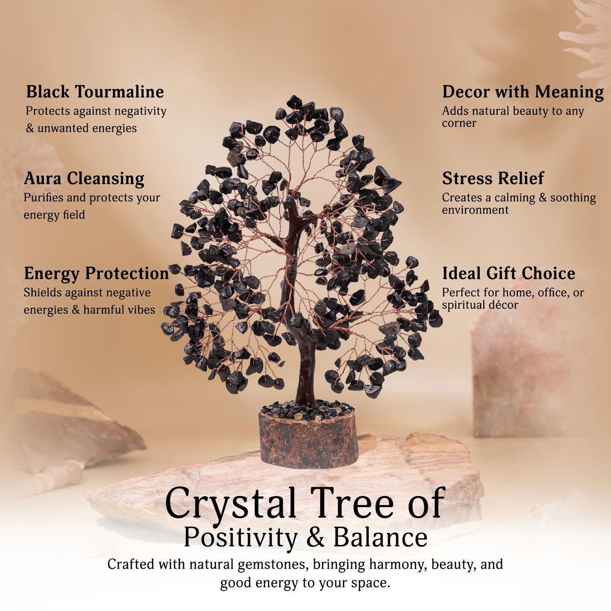 YATSKIA Black Tourmaline Crystal Tree for Positive Energy, Crystal Tree of Life Decor, Feng Shui Decor, Crystals Decor, Spritiual Gift, Meditation Accessories