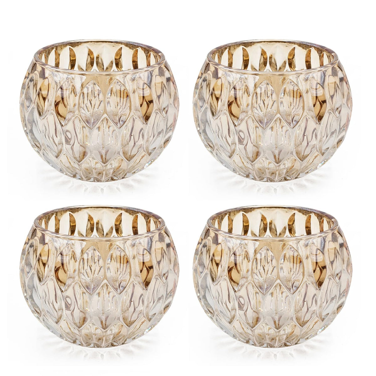 Shiny Amber Oval Cutout Glass Candleholder, 4 Pack