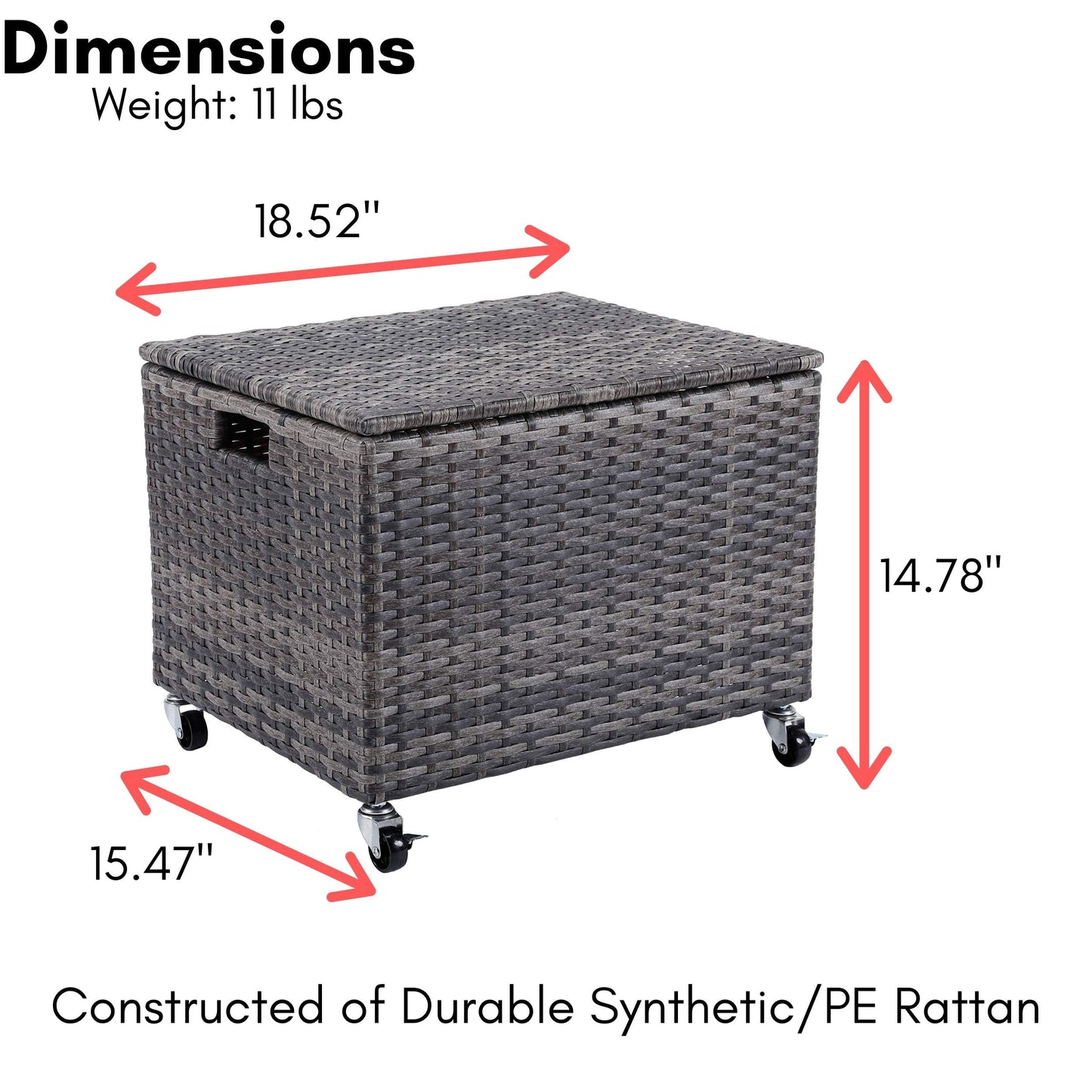 BIRDROCK HOME Rolling Filing Cabinet - Weatherproof Rattan-Style Storage Box or Resin Deck Chest with Wheels for Organizing Cushions, Toys, and Accessories in Home, Office, or Garden (Grey)