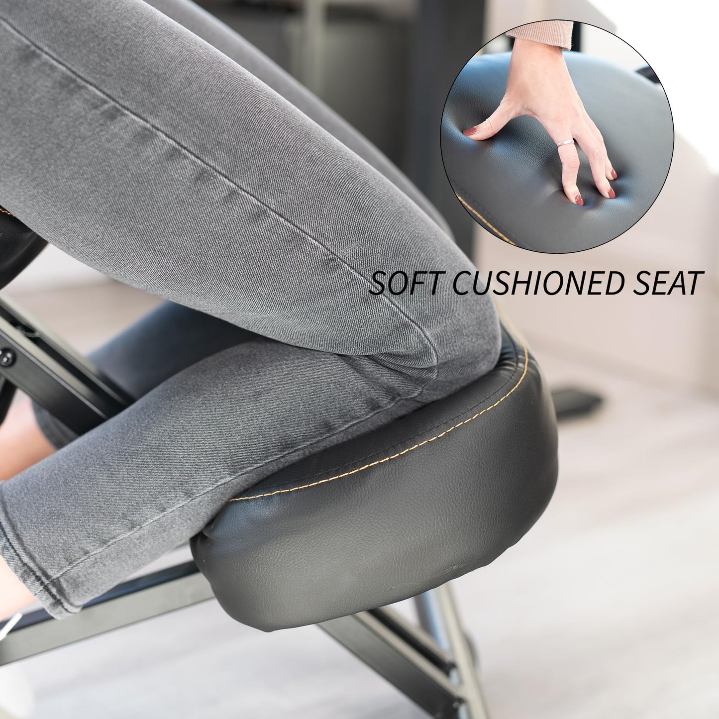 DRAGONN by VIVO Ergonomic Kneeling Chair with Back Support, Adjustable Stool for Home and Office with Angled Seat for Better Posture - Thick Comfortable Cushions, Black, DN-CH-K02B