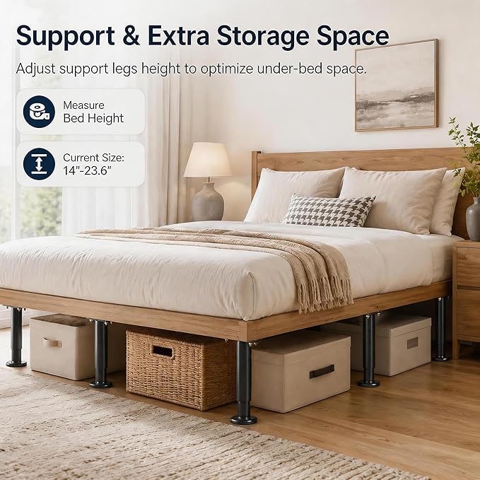 2Pcs Bed Frame Support Leg, Adjustable Height 14" to 23.6", Increase Under-Bed