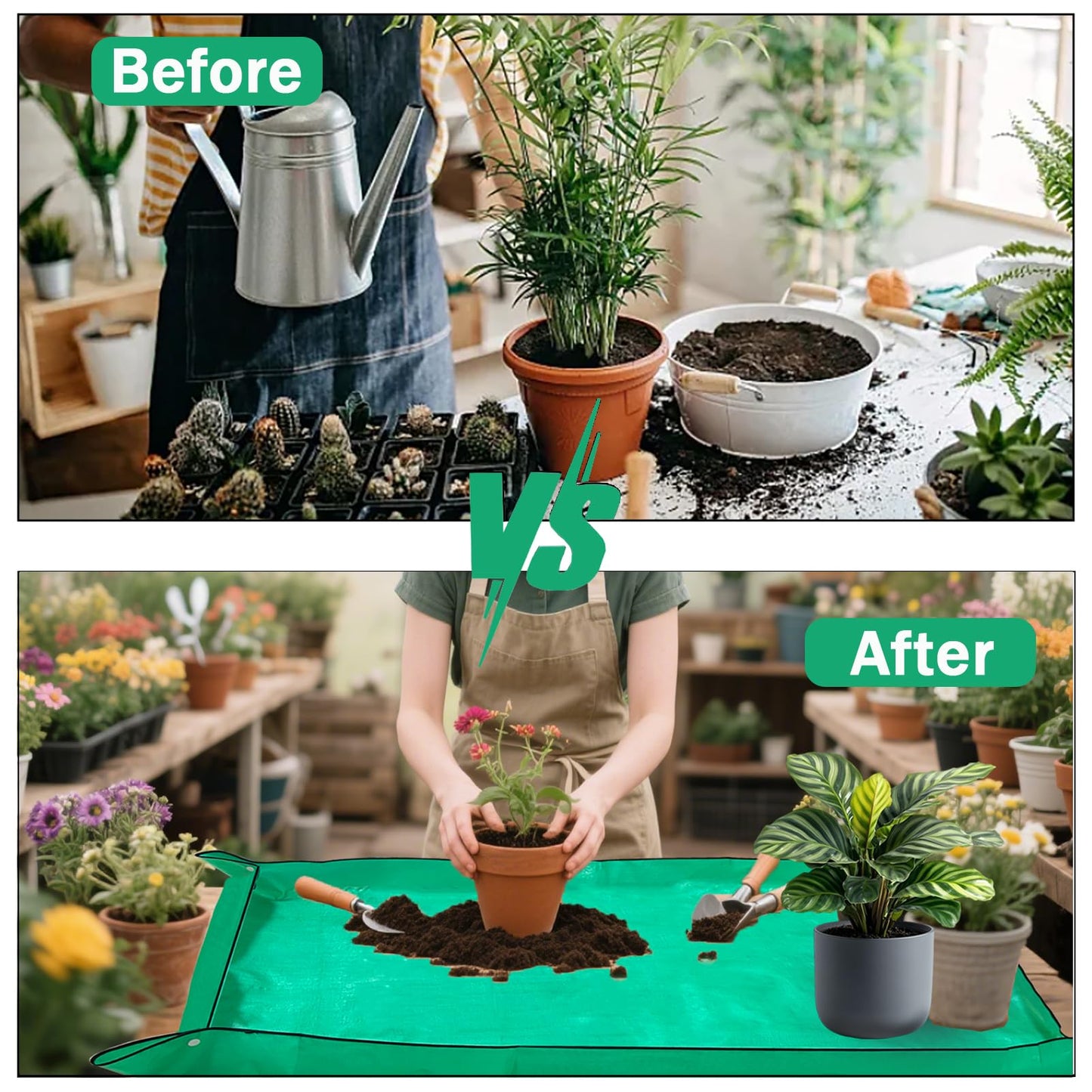 59'' x 59'' Extra Large Plant Repotting Mat, Thickened Foldable Repotting Mat for Indoor Plants, Transplanting Houseplants, Pot Out, Mix Soil and Mess Control, Gardening Gifts for Plant Lover(Green)