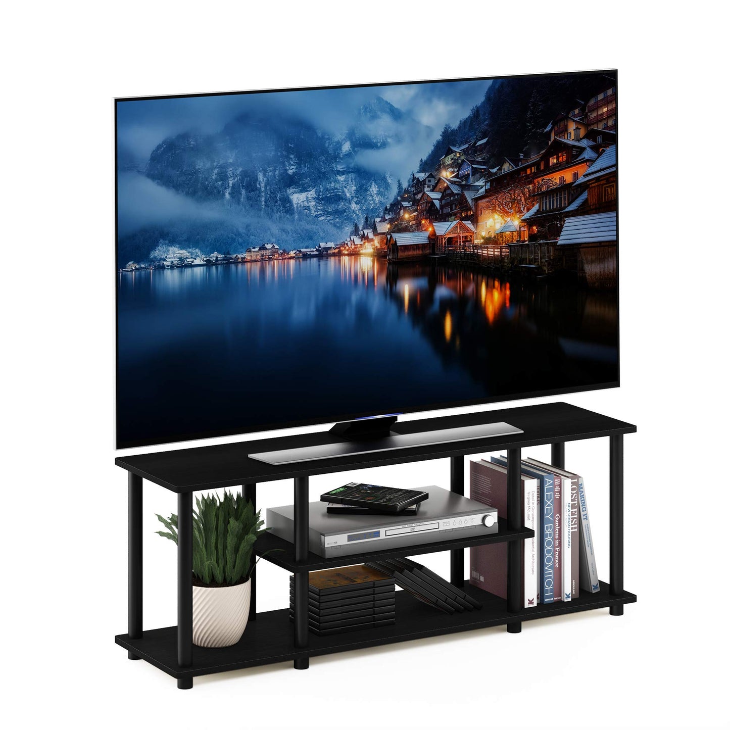 Furinno Turn-N-Tube No Tools 3D 3-Tier Entertainment TV Stand up to 50 inch TV, Round Tubes, Walnut