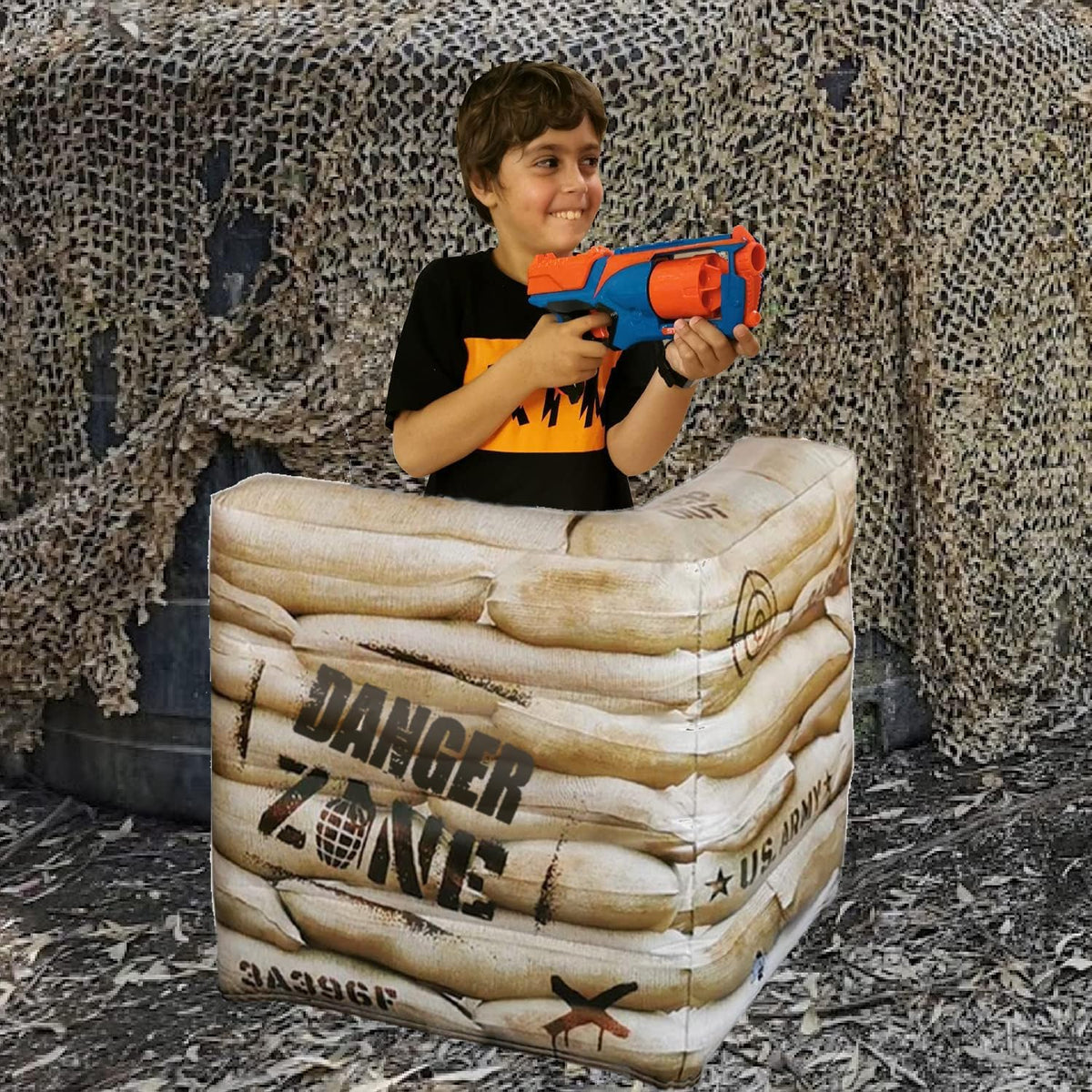 12-Piece Inflatable Combat Battlefield Set — Includes 6 Barrels, 3 Army Boxes, 3 Sandbag Barricades for Laser Tag, Water Gun, Dart Blaster, and Action-Themed Parties