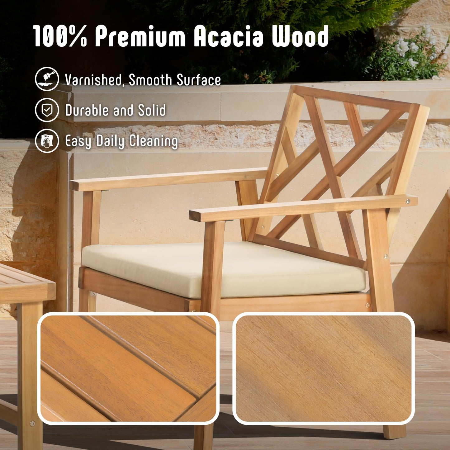 Werph 3-Piece Acacia Wood Outdoor Patio Furniture Set