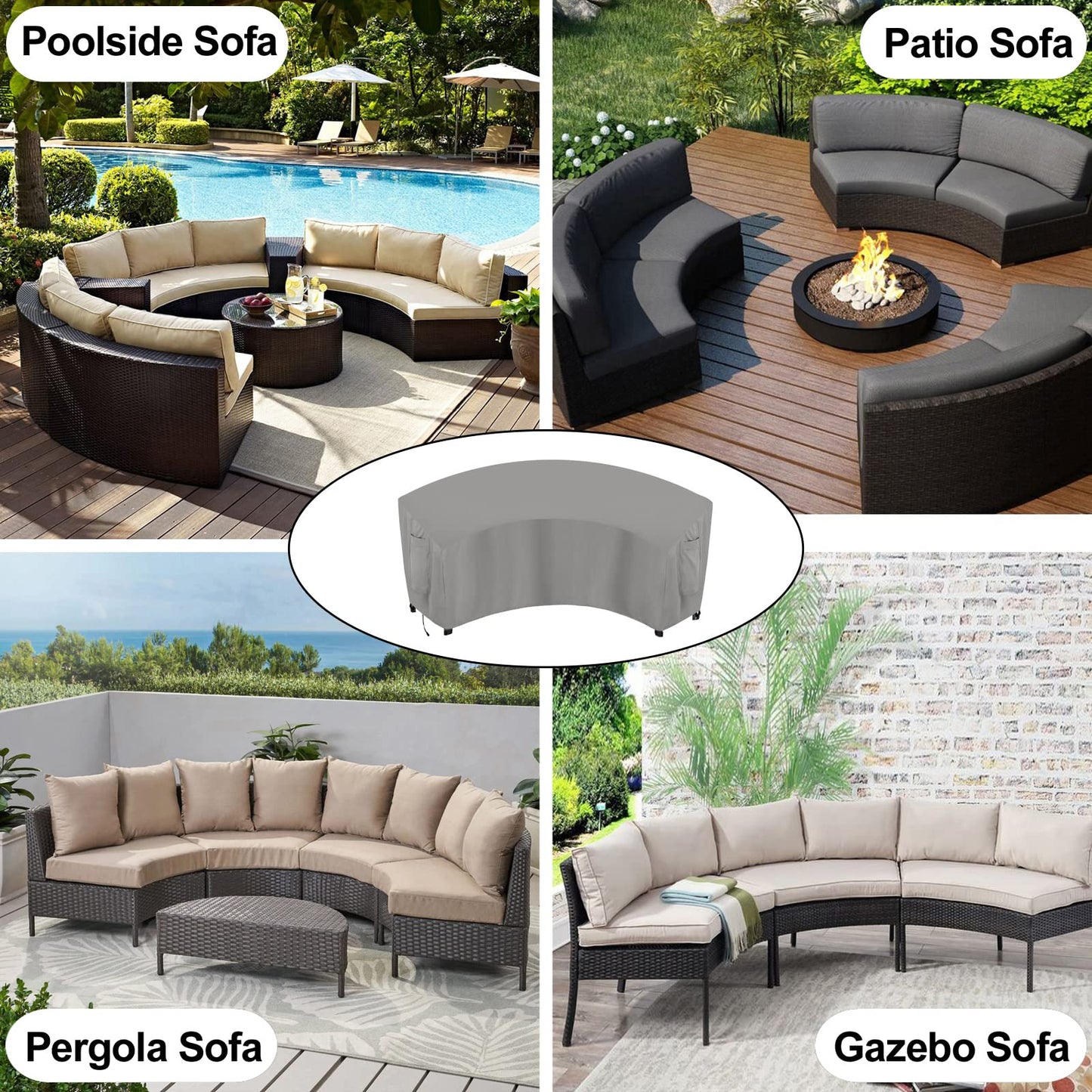 OutdoorLines Waterproof Curved Outdoor Sectional Cover - UV Resistant Windproof Patio Sectional Sofa Covers for Deck, Lawn and Backyard, Heavy Duty Furniture Covers (90Lx34Dx32Hx46FL, Grey)