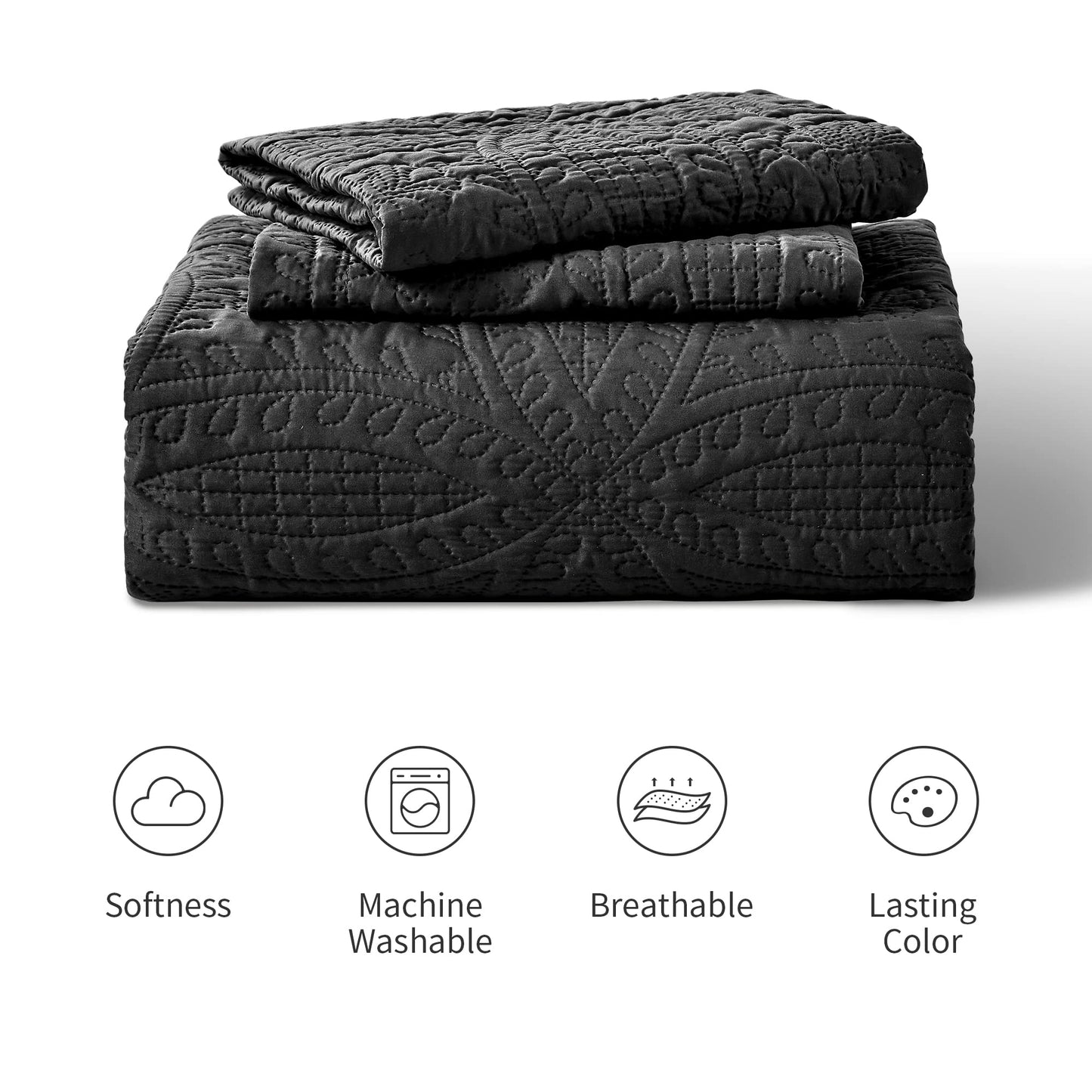 Love's cabin Quilts for Queen Bed Black Bedspreads - Soft Bed Fall Lightweight Bedspread Comforter - Modern Style Coin Pattern Coverlet for All Season - 3 Pieces (1 Quilt, 2 Pillow Shams)